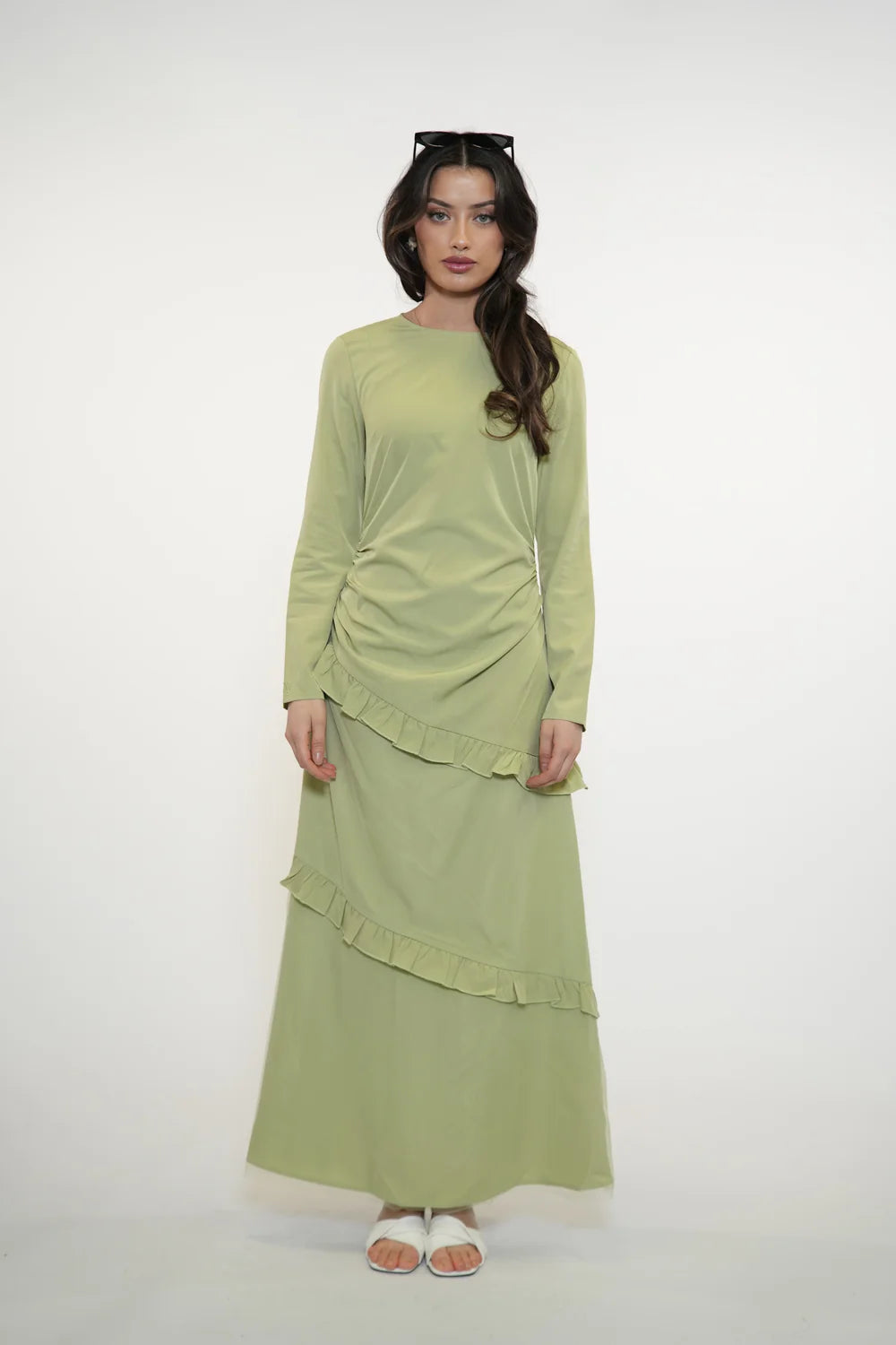 ROMANCE RUFFLE DRESS - MATCHA