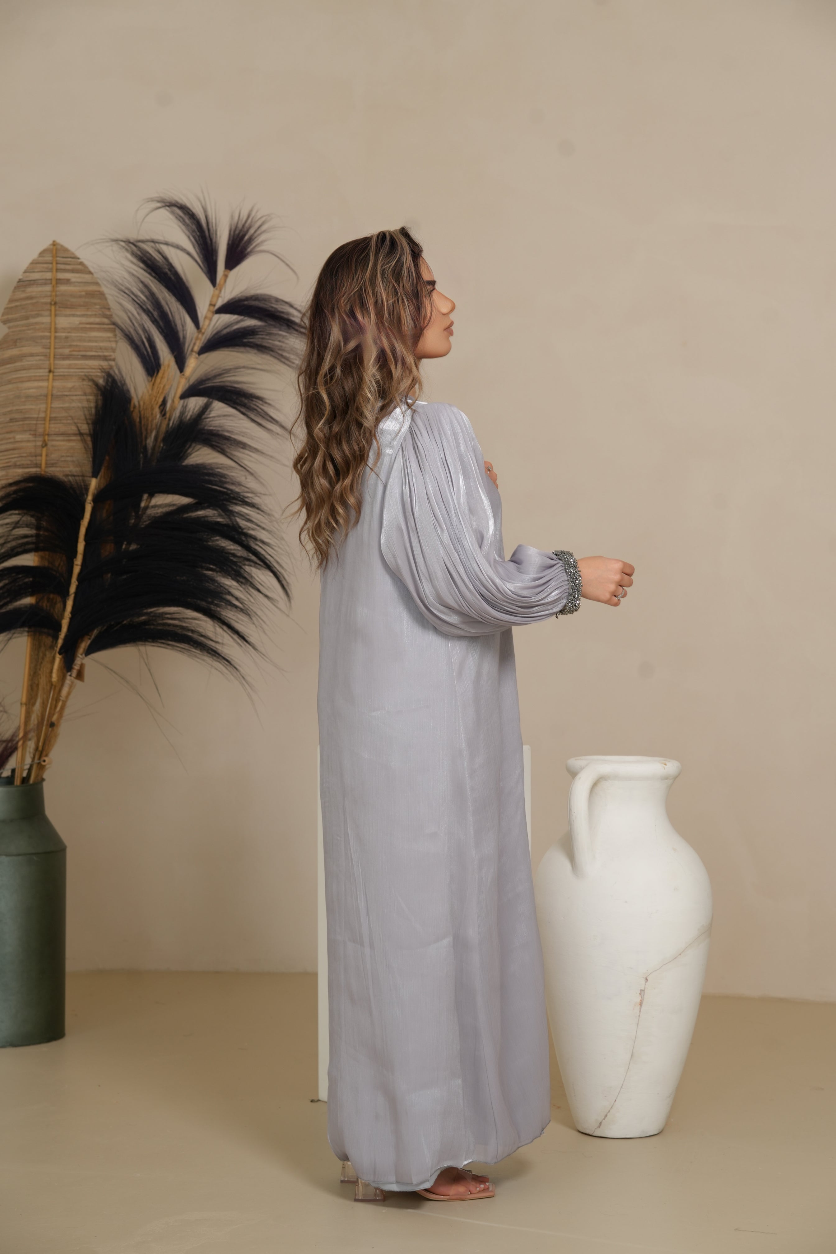 Luxury pearls Abaya - lavendel