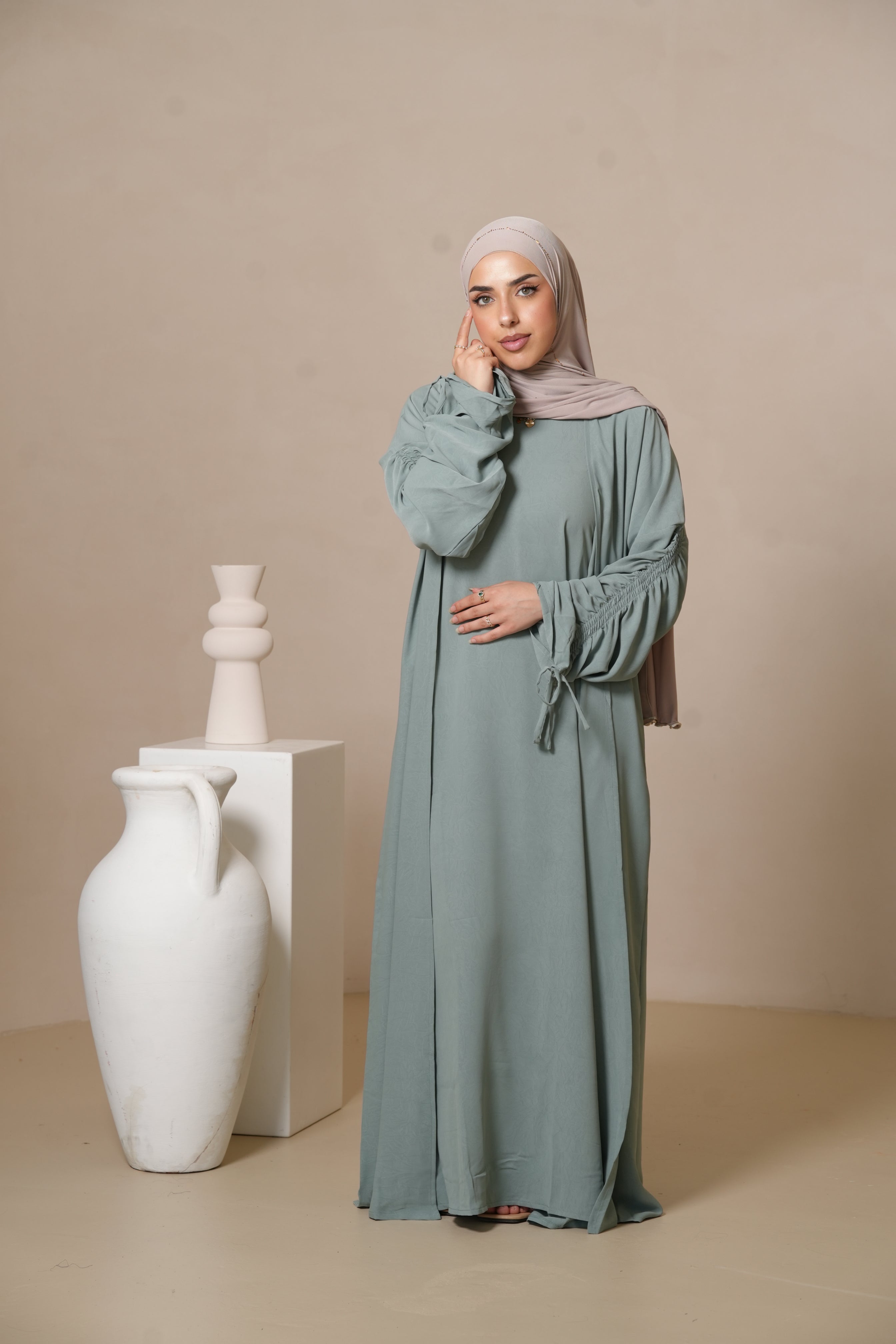Cord Arm Abaya - Mint