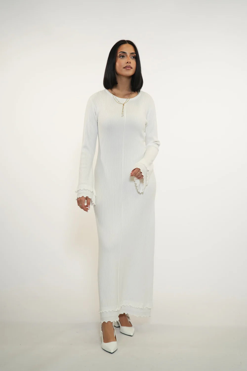 RUFFLED MAXI DRESS - WHITE