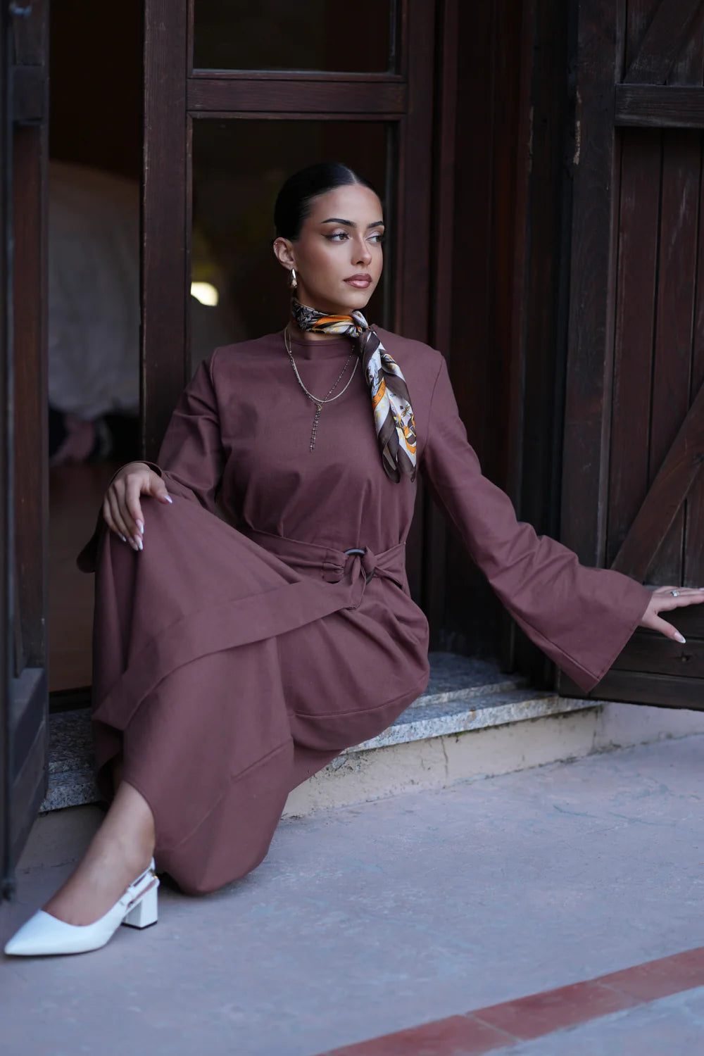 AMALFI LINEN DRESS - BROWN