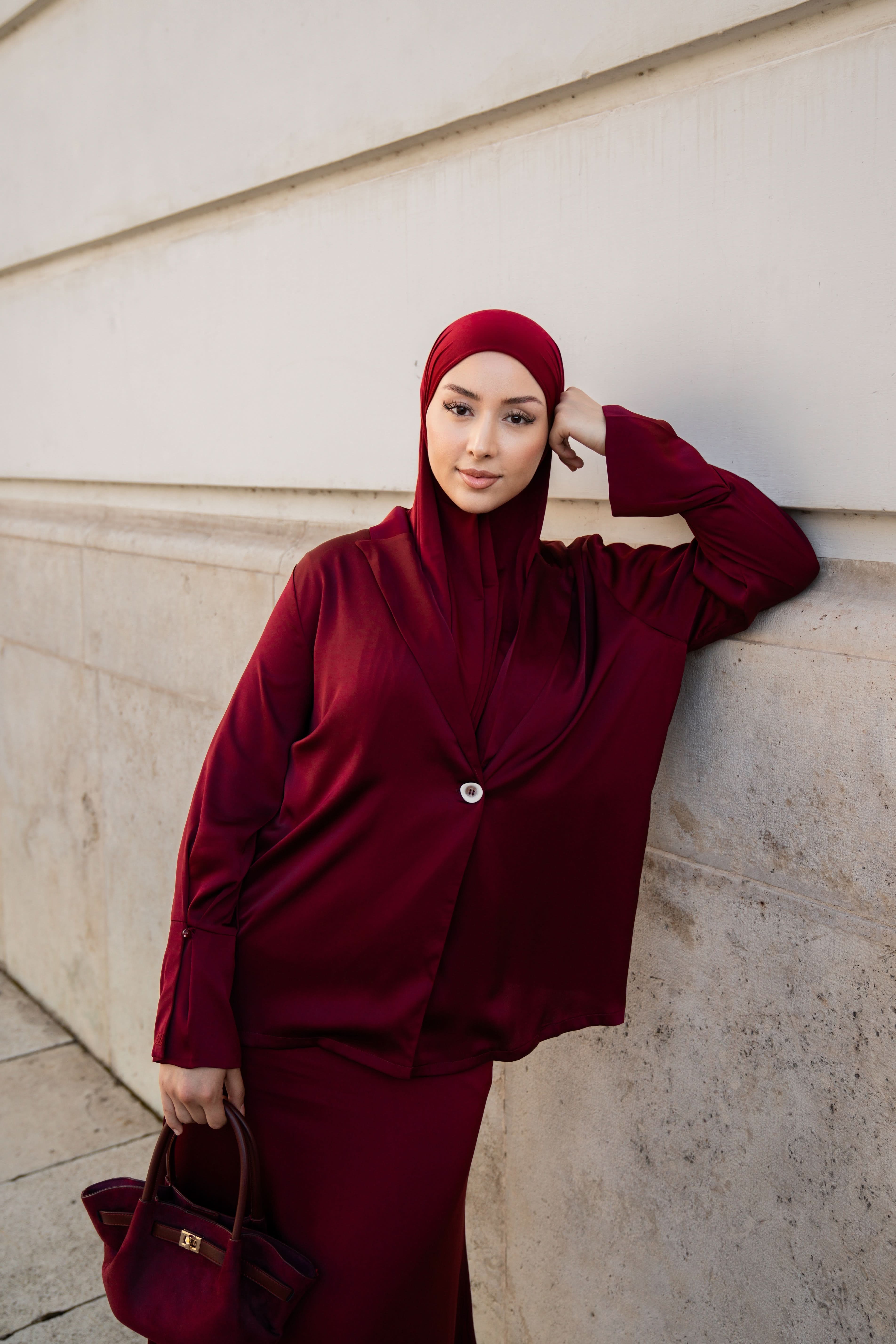 satin silk cardigan - bordeaux