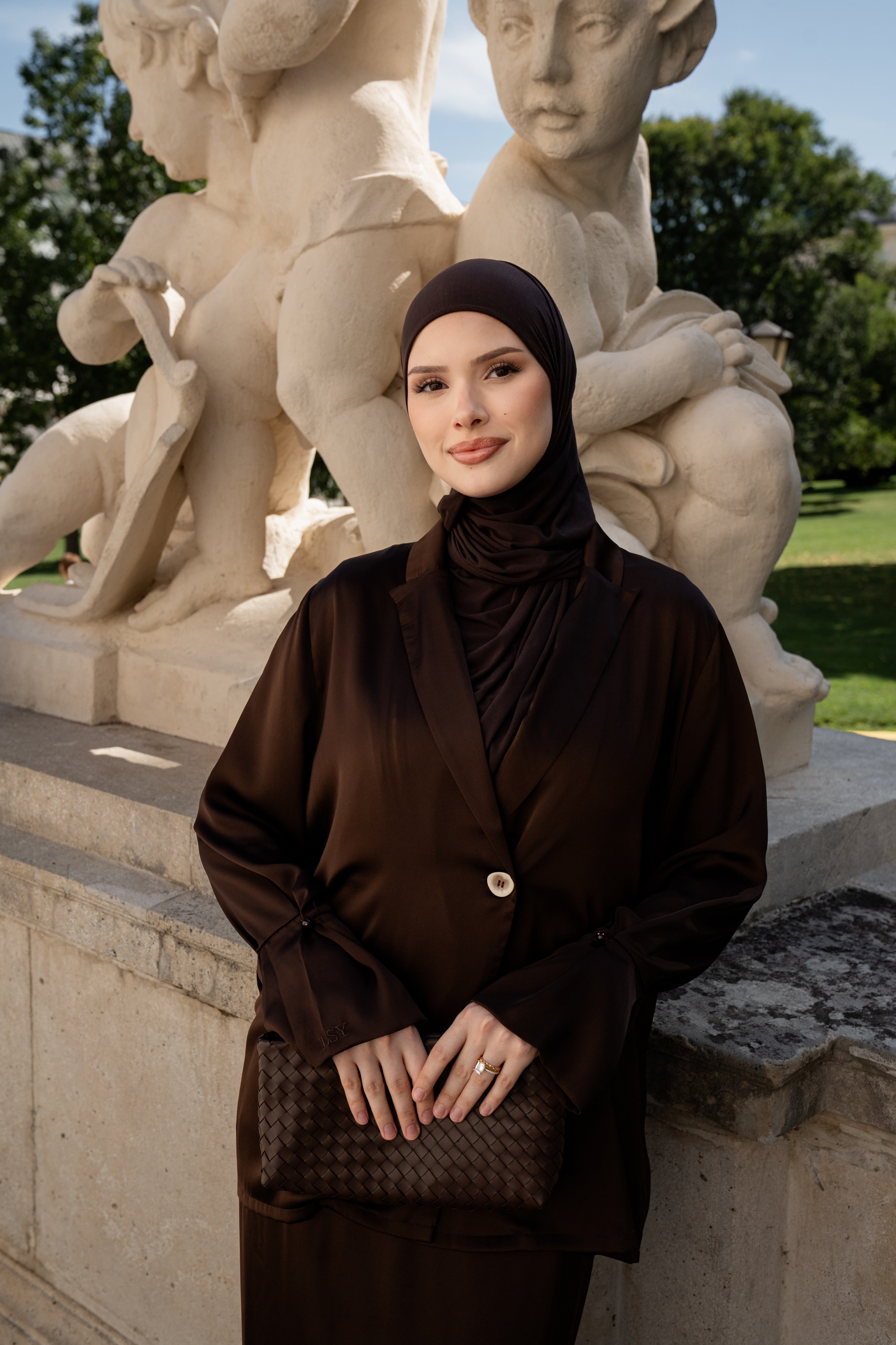 satin silk cardigan - espresso
