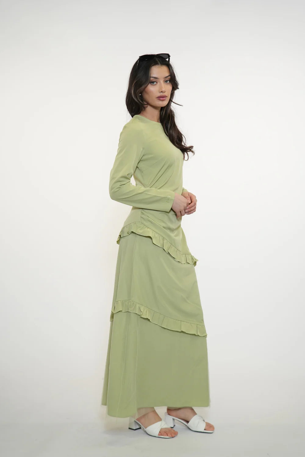 ROMANCE RUFFLE DRESS - MATCHA