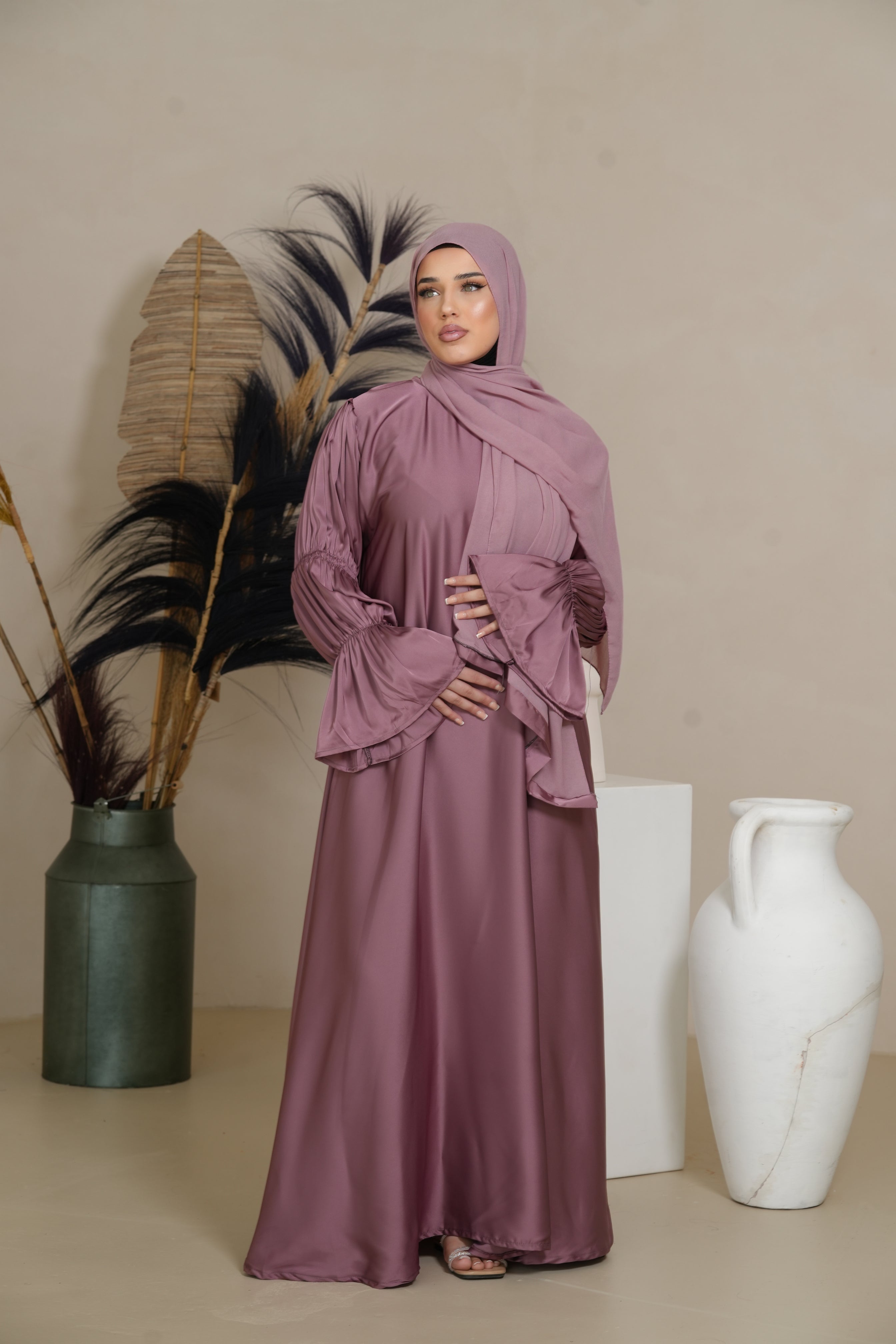 DXB Satin Abaya Rings - Berry
