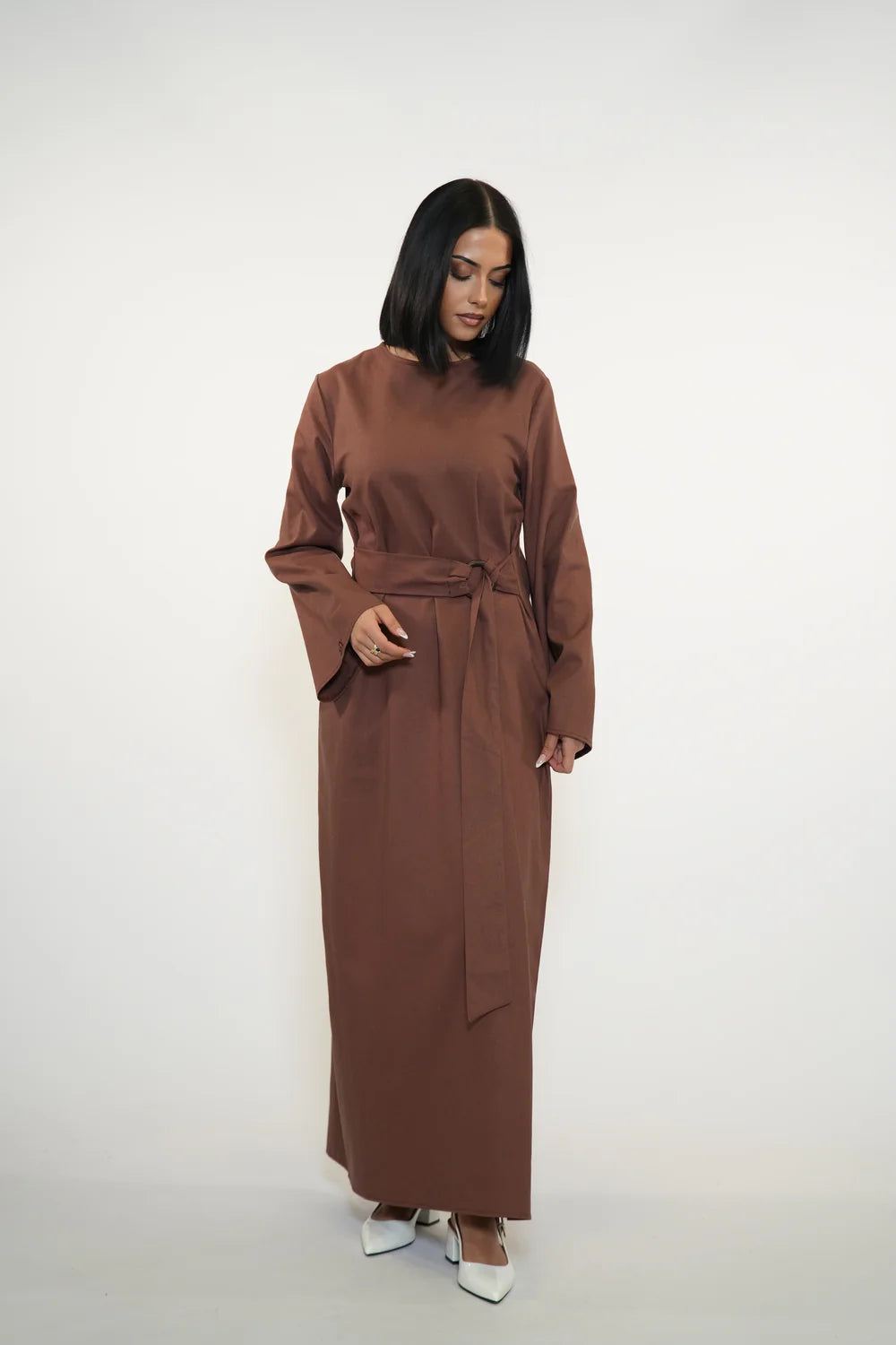 AMALFI LINEN DRESS - BROWN