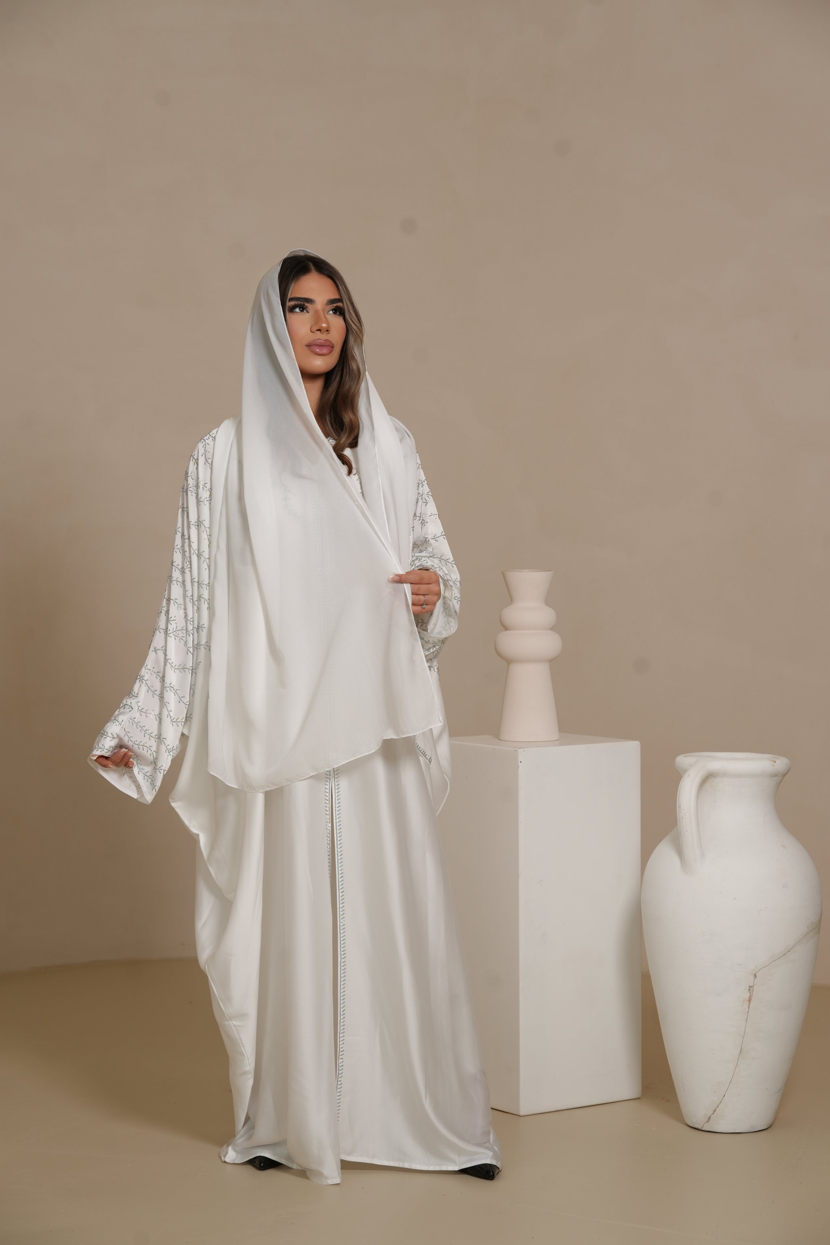 DXB Glitter Abaya - white