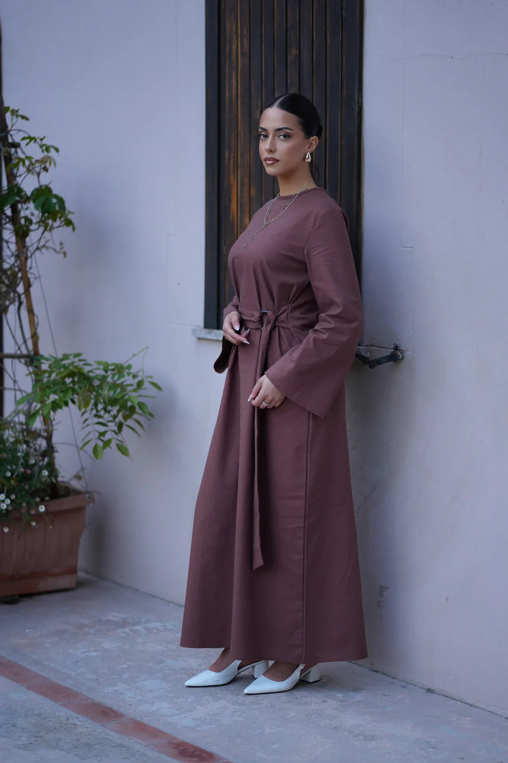 AMALFI LINEN DRESS - BROWN