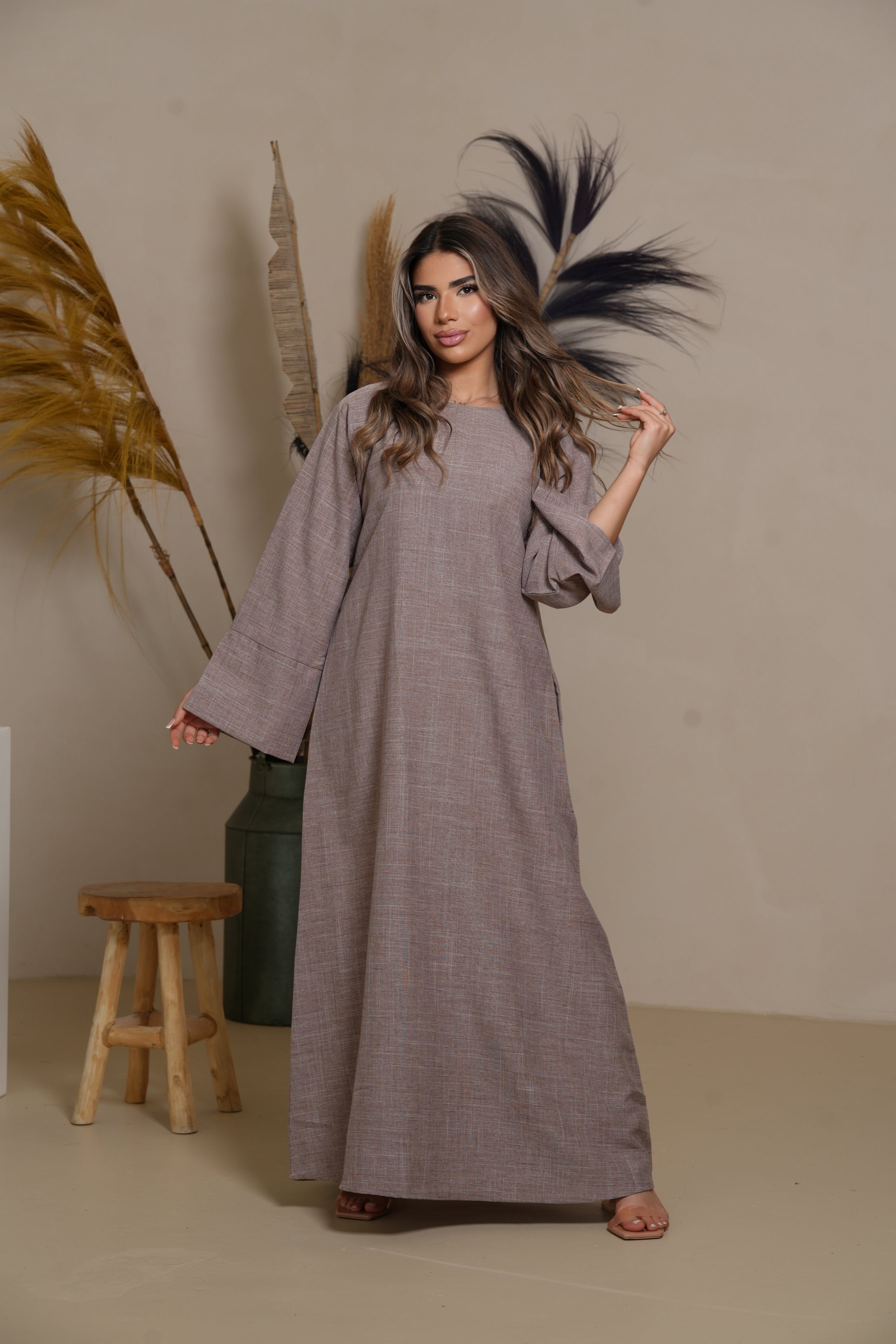 Base Linen Abaya - Dark Taupe