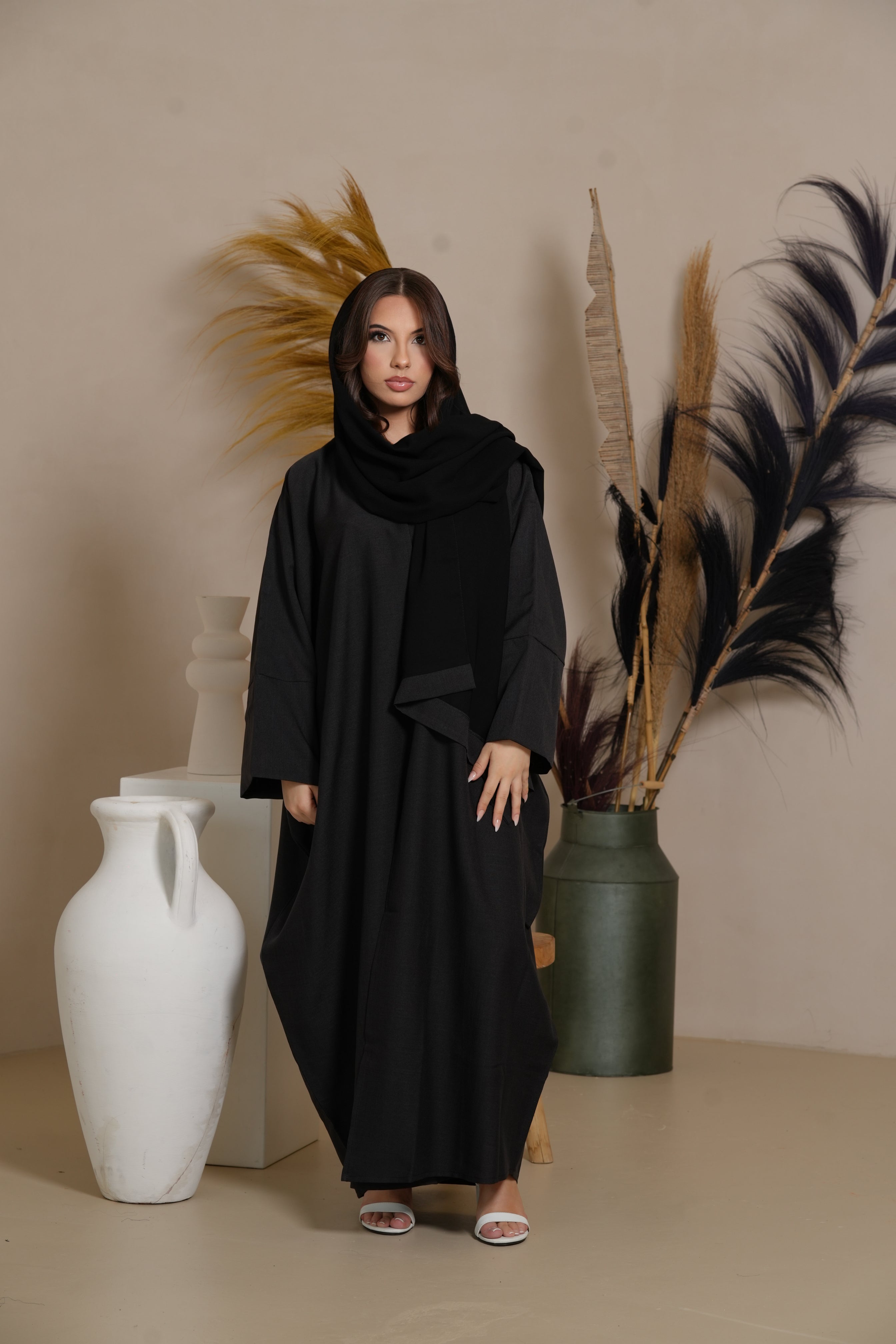 Oversized Linen Abaya - Black
