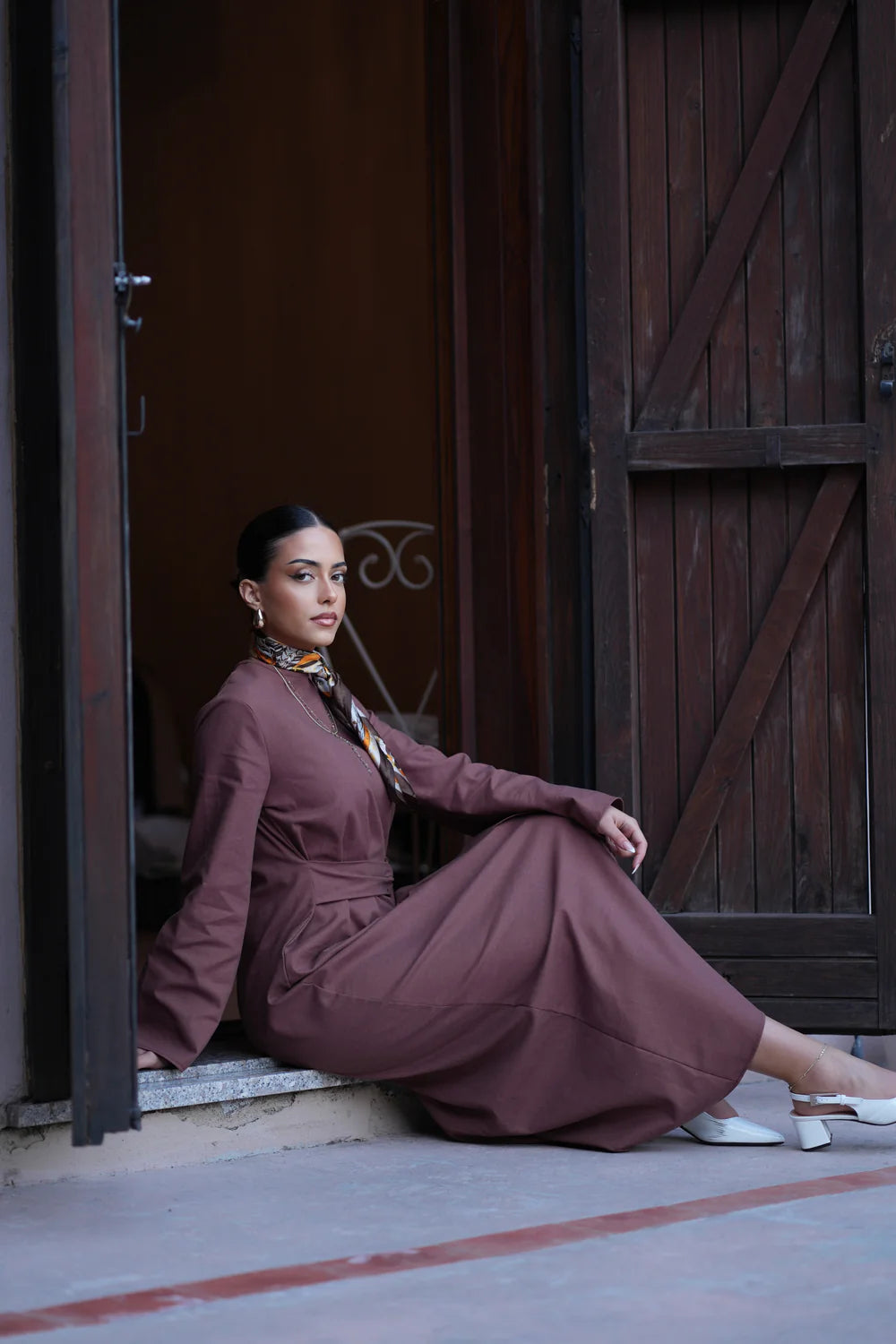 AMALFI LINEN DRESS - BROWN