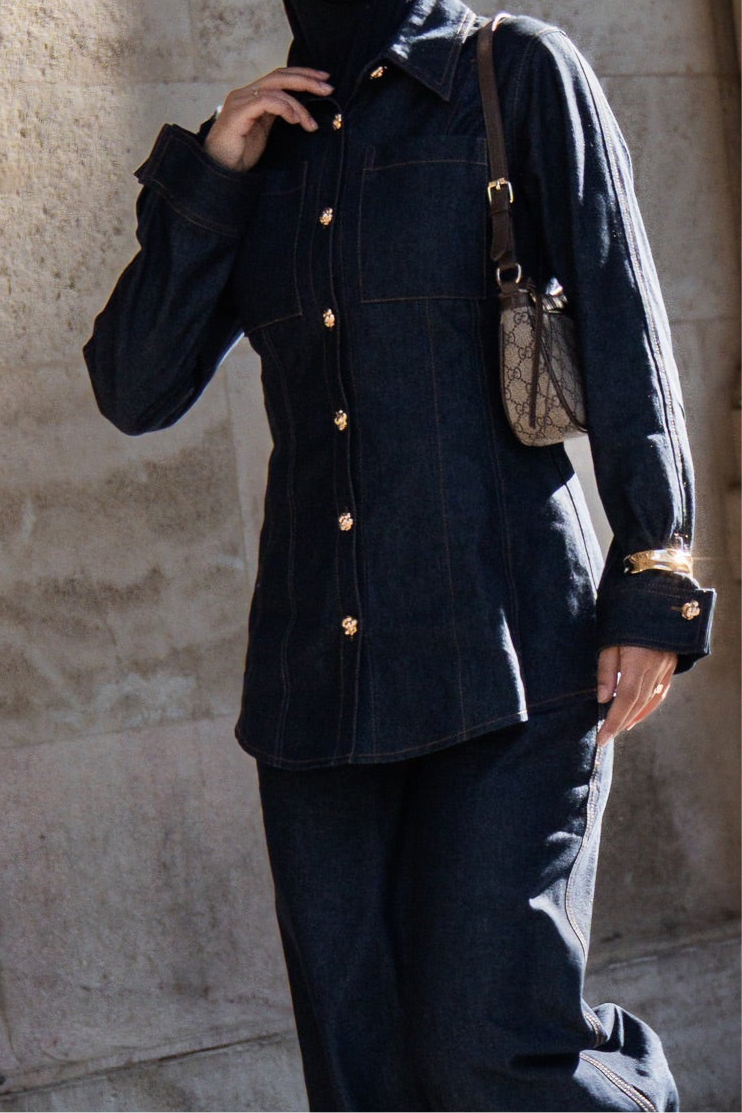 denim gold button shirt