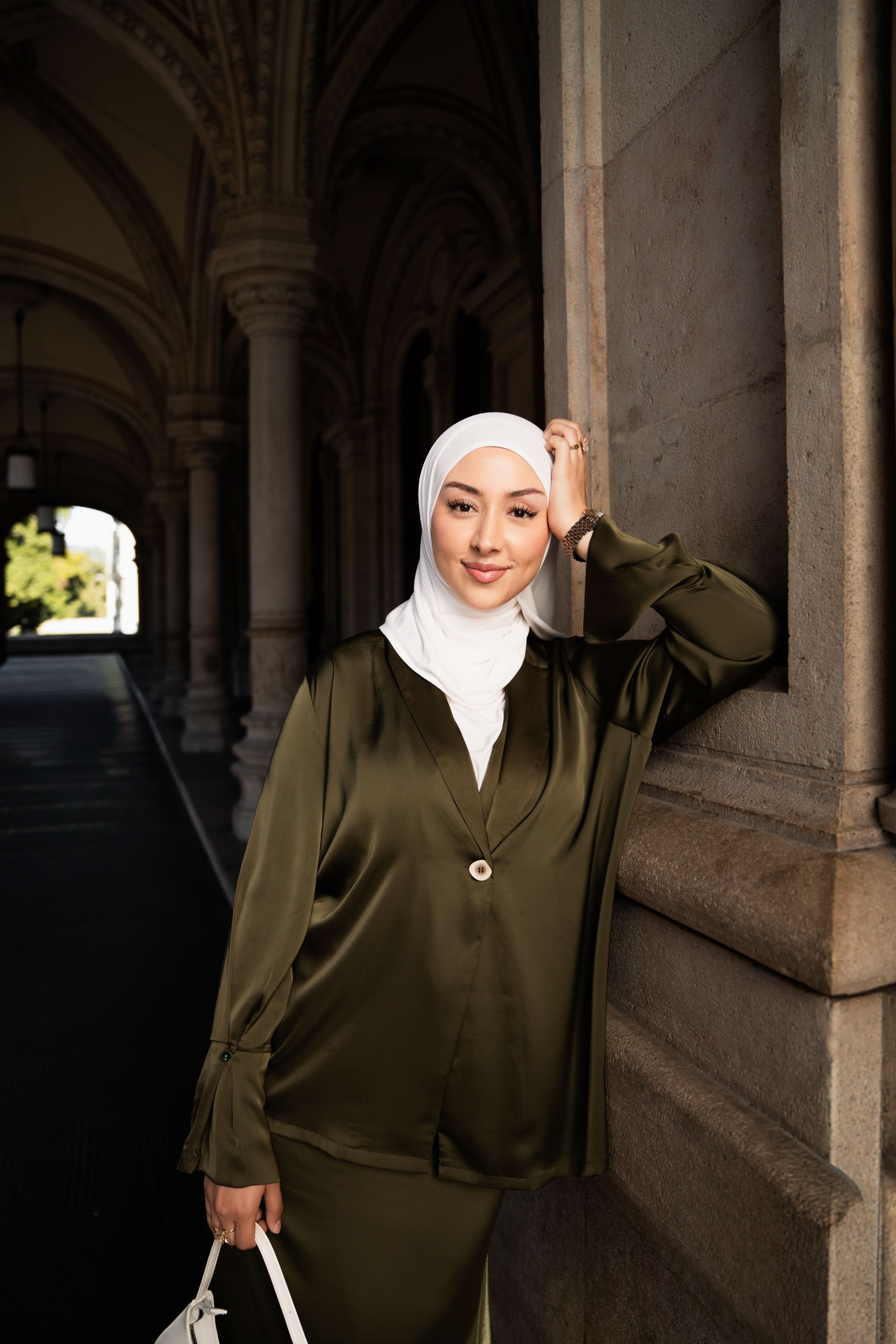 satin silk cardigan - olive