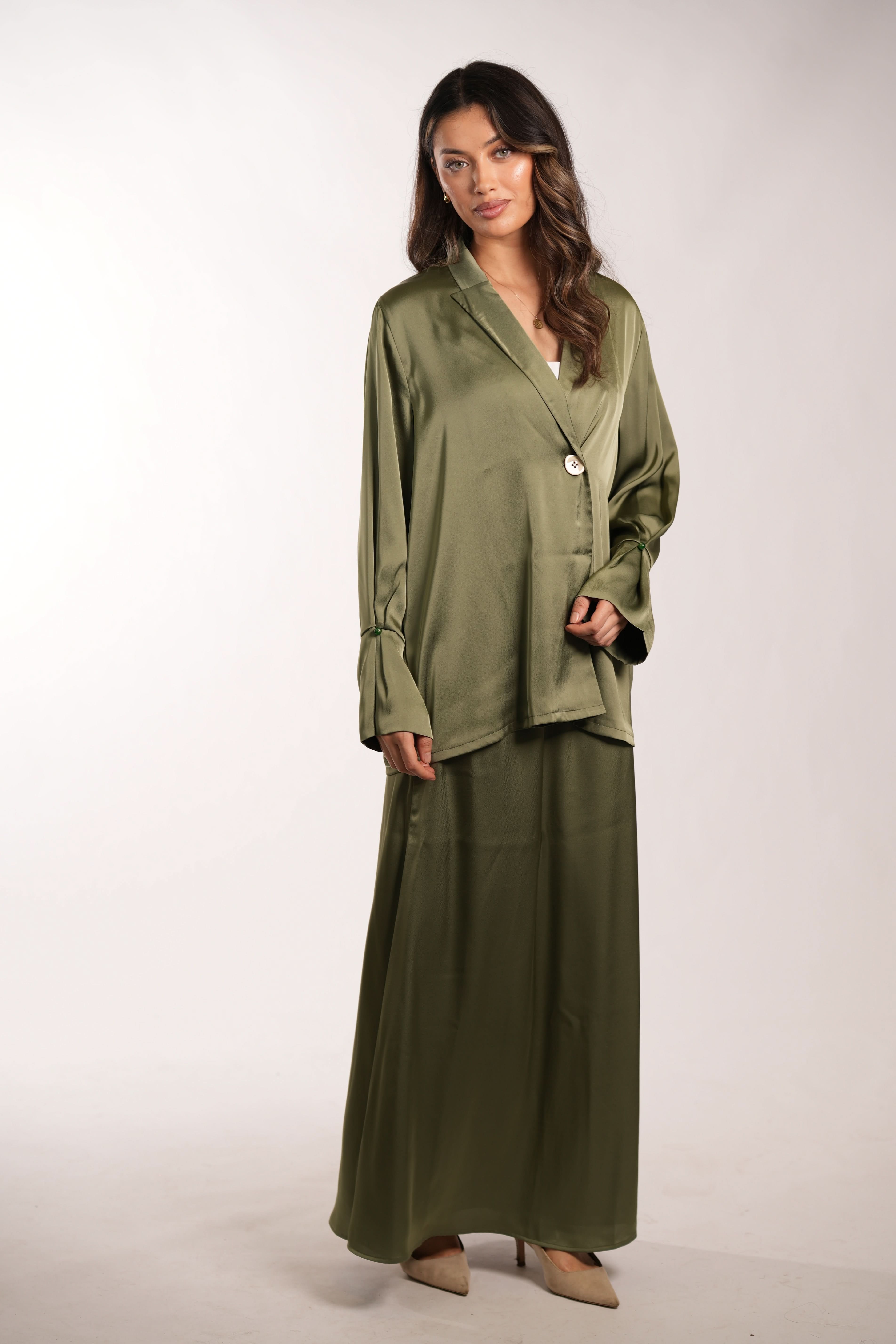 satin silk cardigan - olive