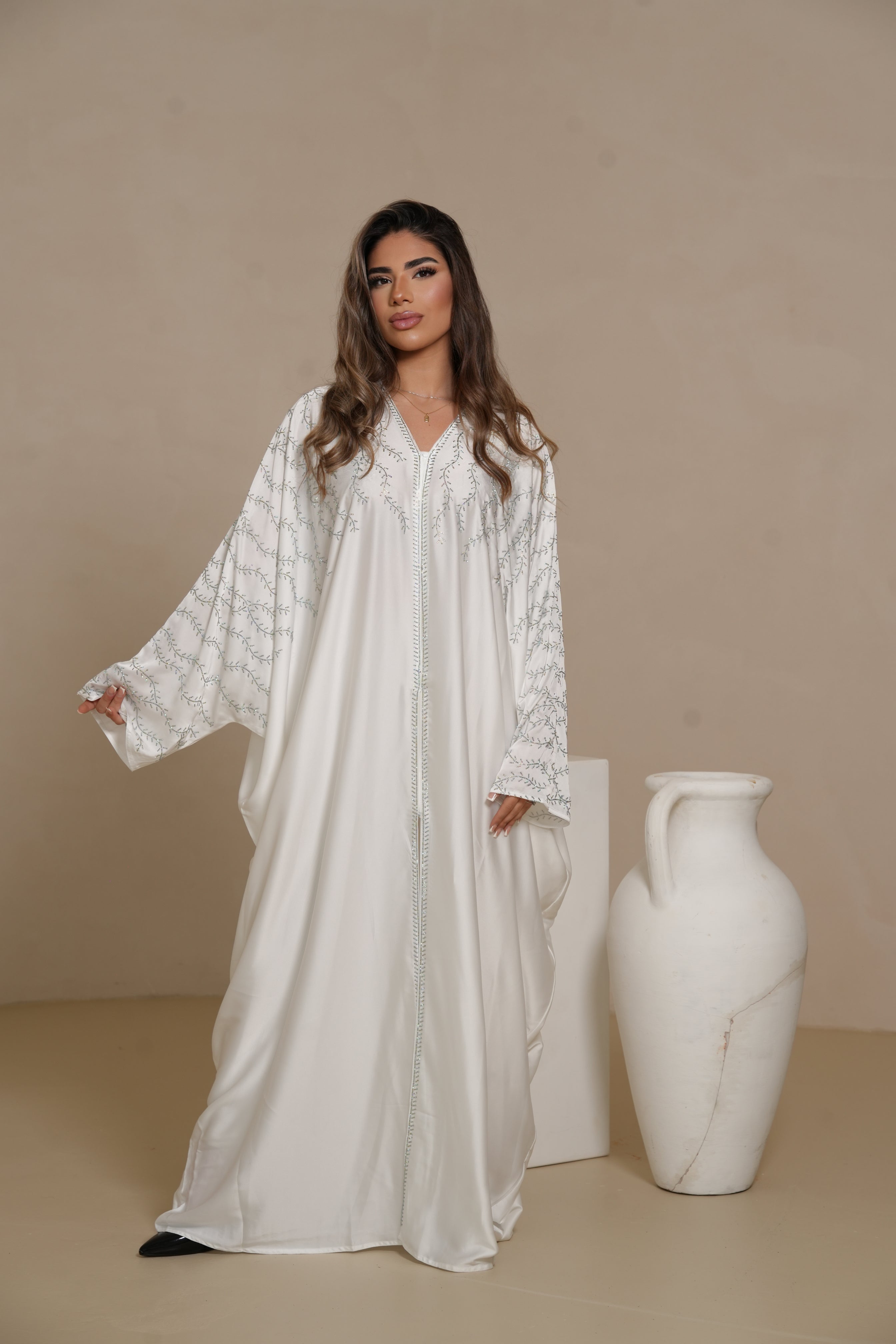 DXB Glitter Abaya - white