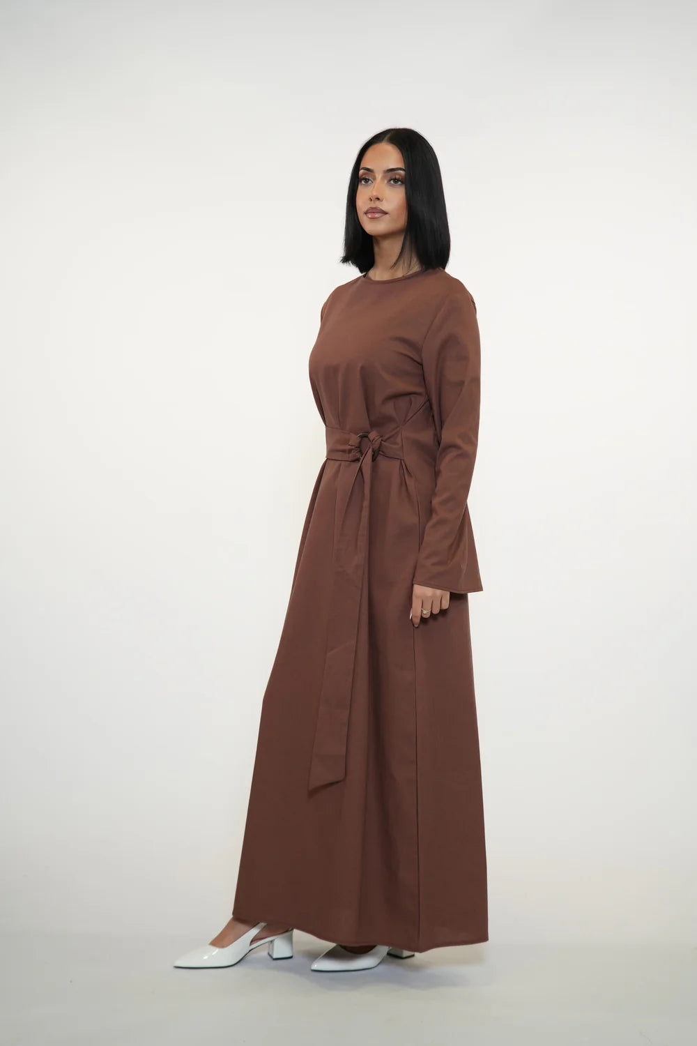 AMALFI LINEN DRESS - BROWN