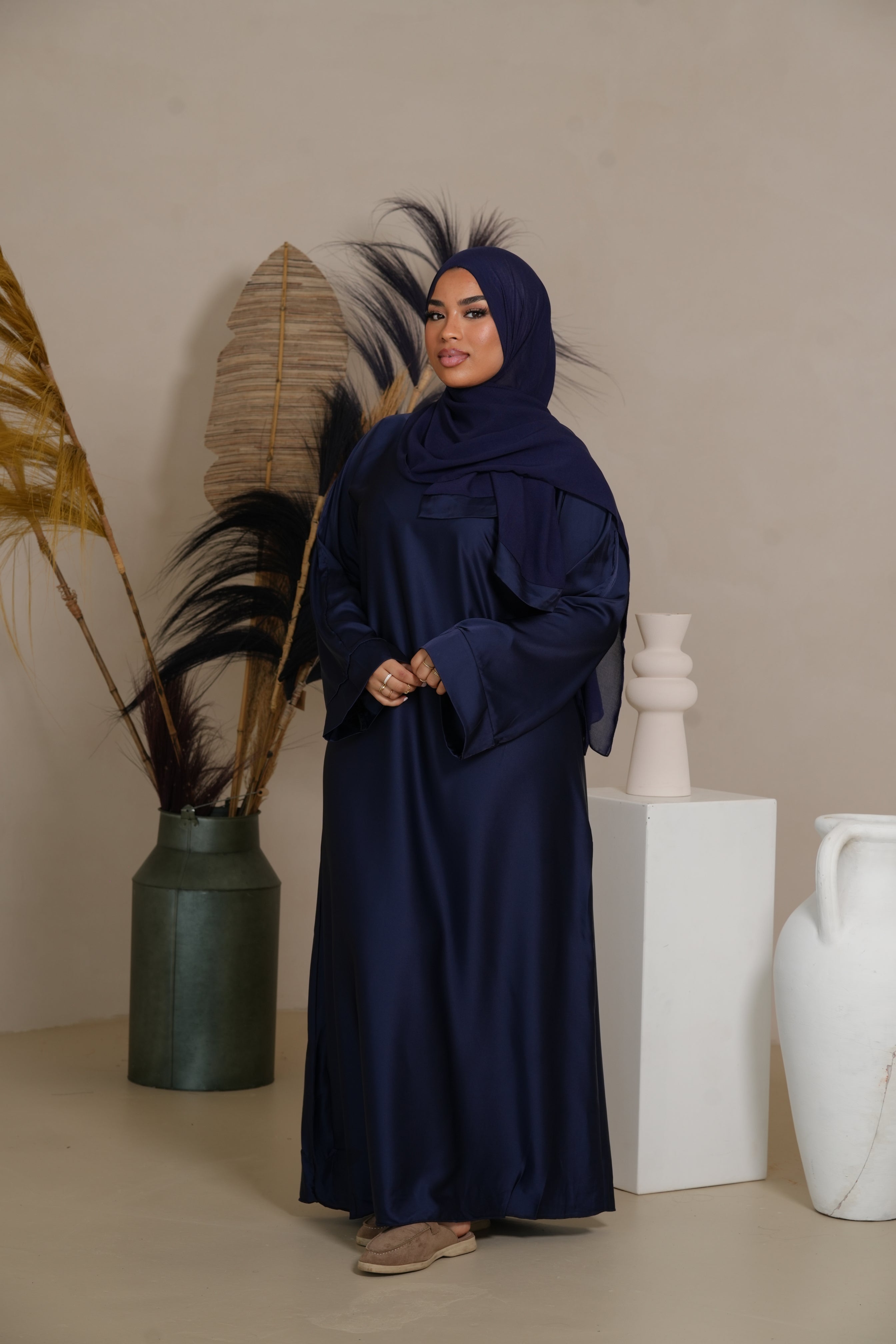 DXB Satin Abaya - Dark Blue