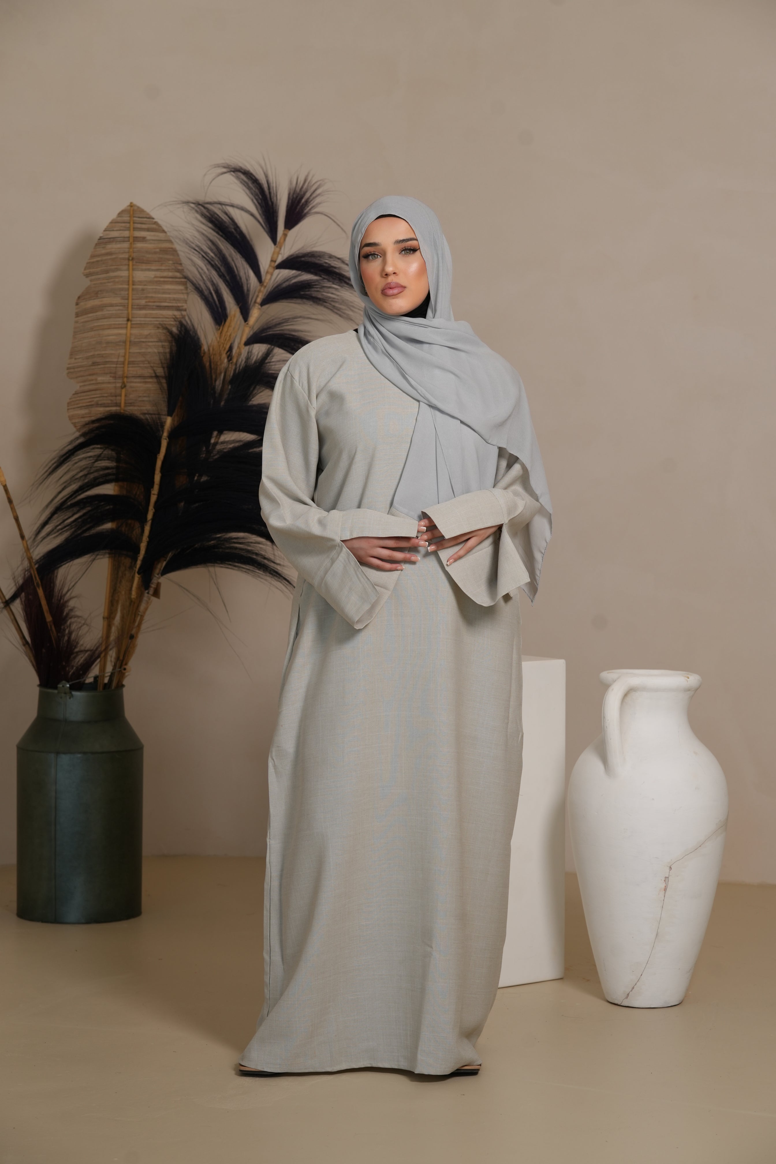 Base Linen Abaya - ashy beige