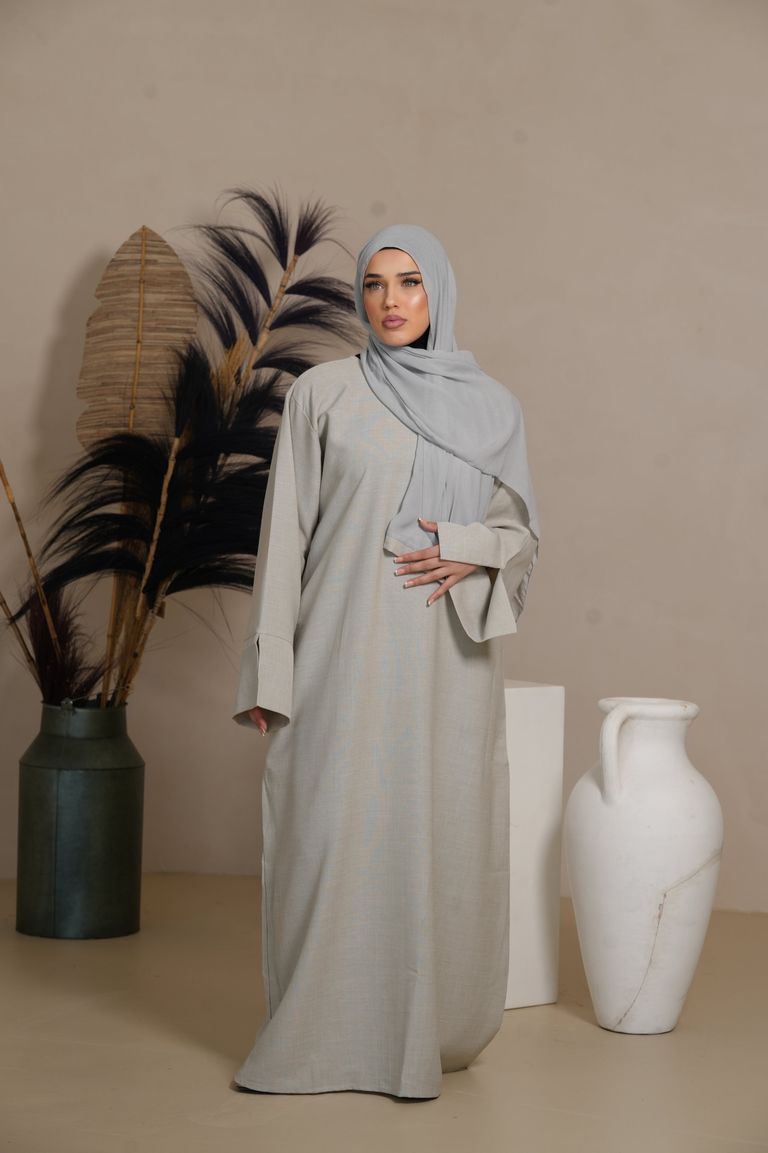 Base Linen Abaya - ashy beige