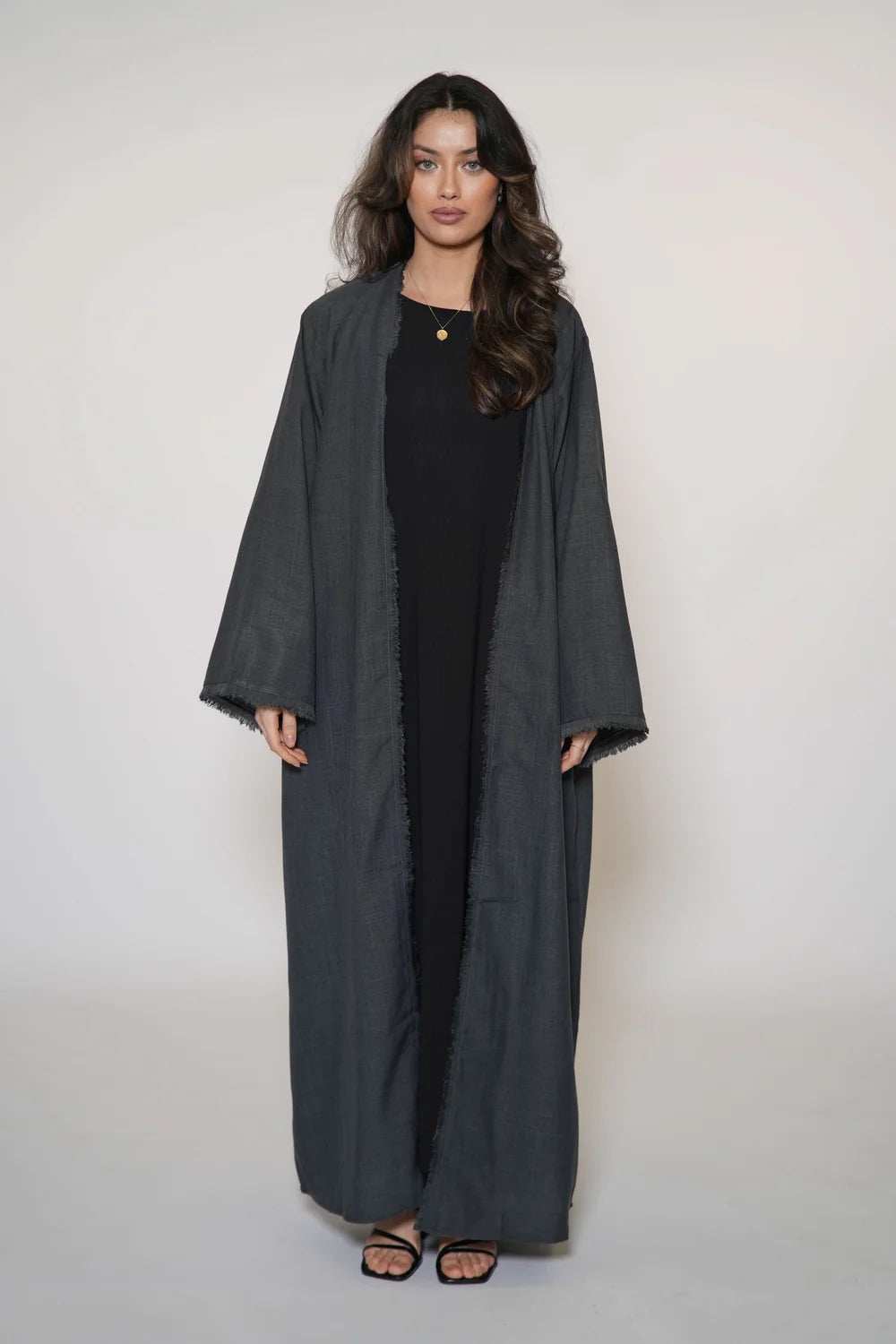 Fringles Linen Abaya - Dark Grey