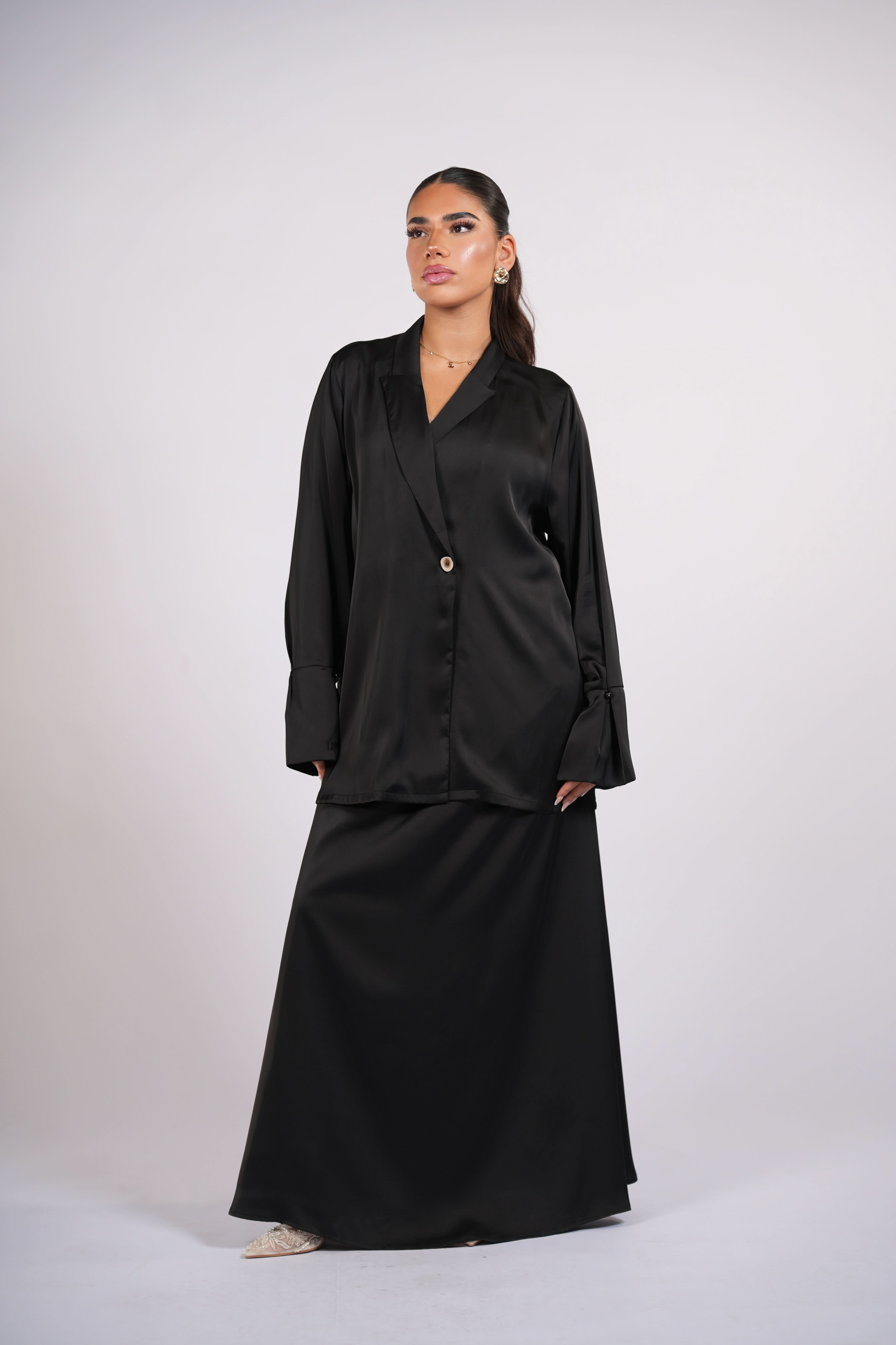 satin silk cardigan - black