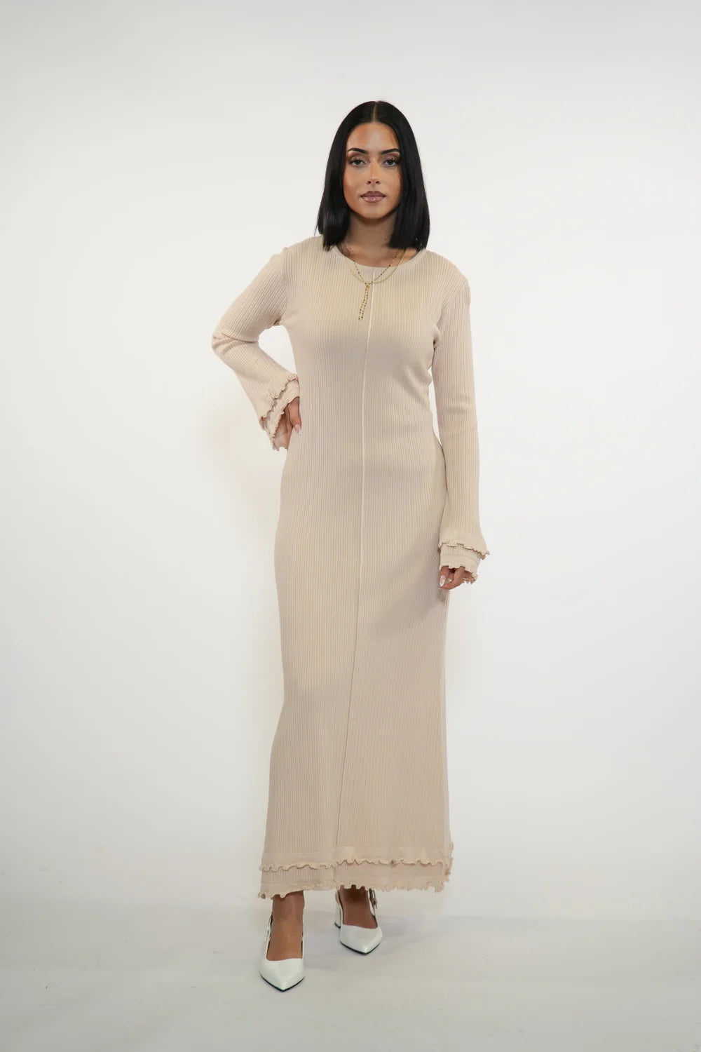 RUFFLED MAXI DRESS - BEIGE