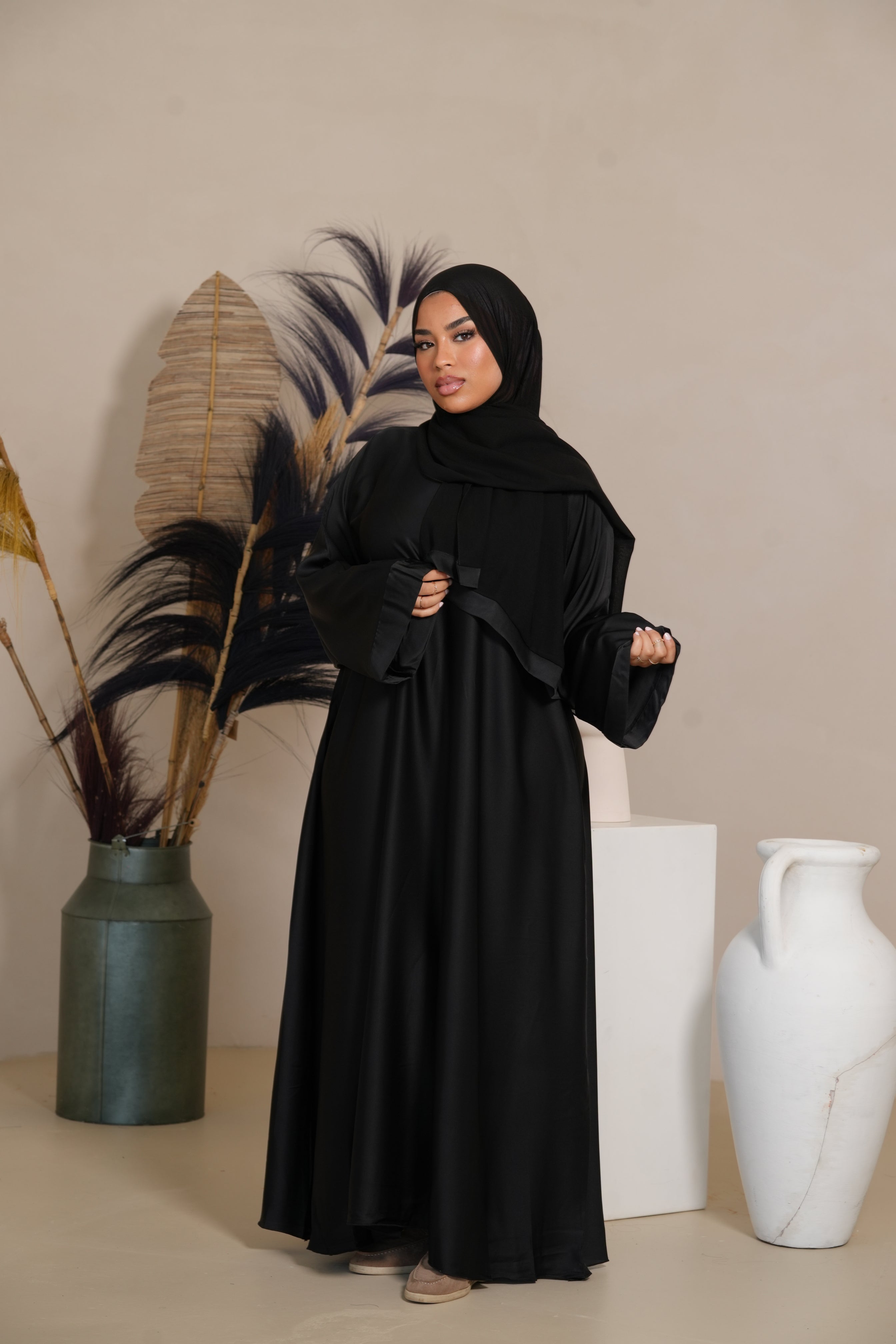 DXB Satin Abaya - black