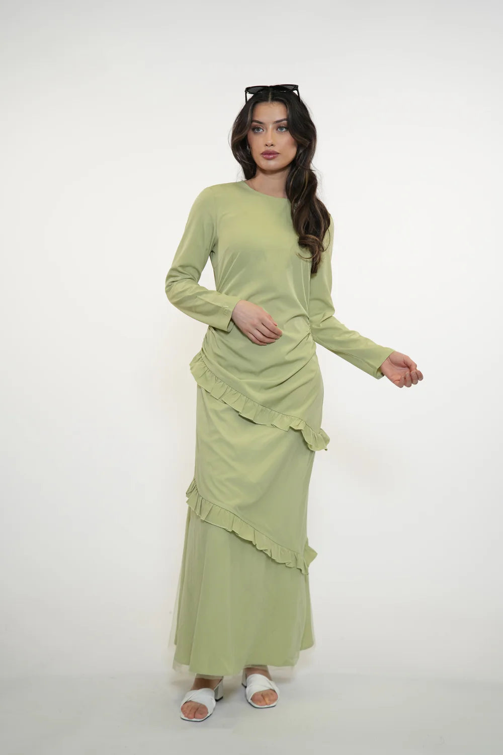 ROMANCE RUFFLE DRESS - MATCHA