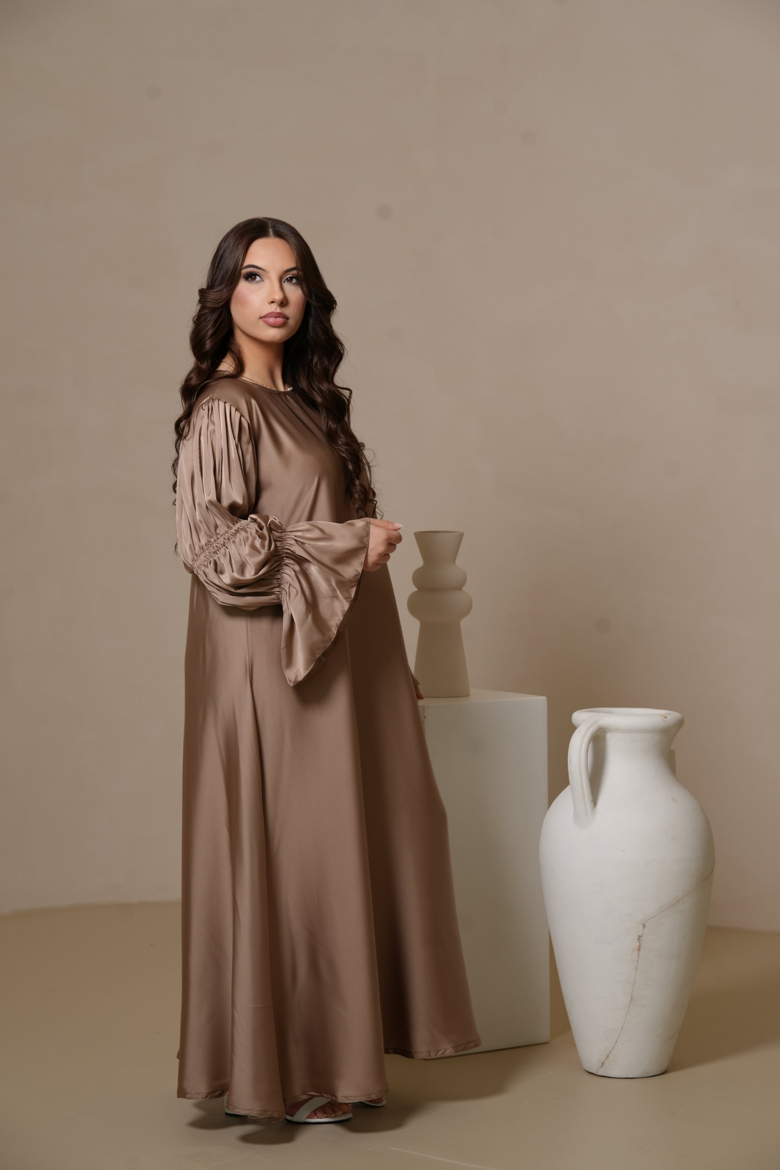 DXB Satin Abaya Rings - beige
