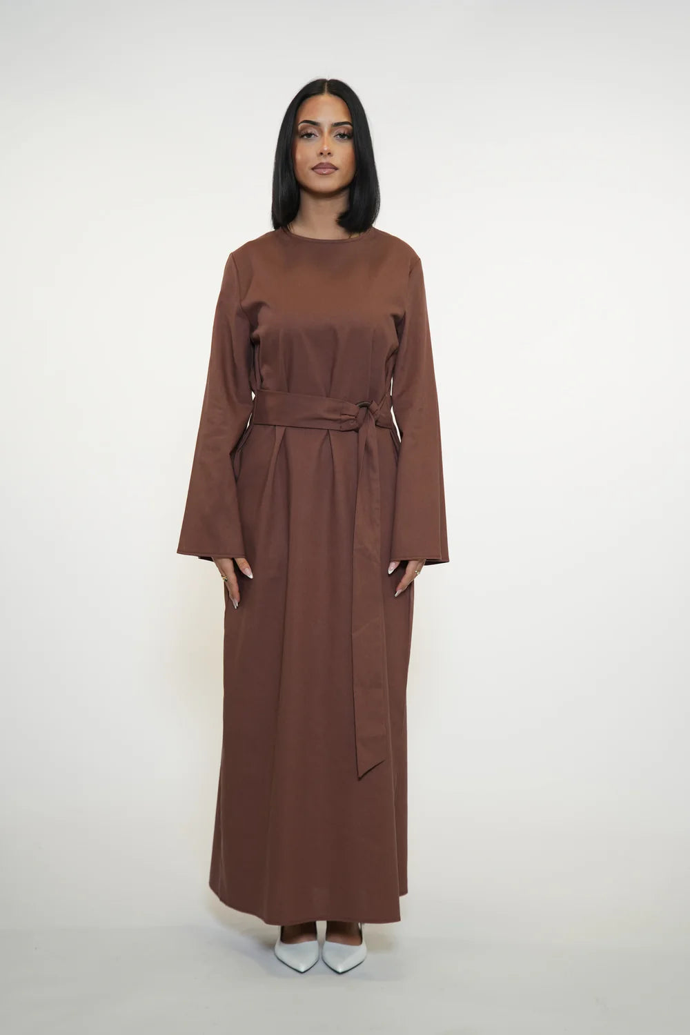 AMALFI LINEN DRESS - BROWN