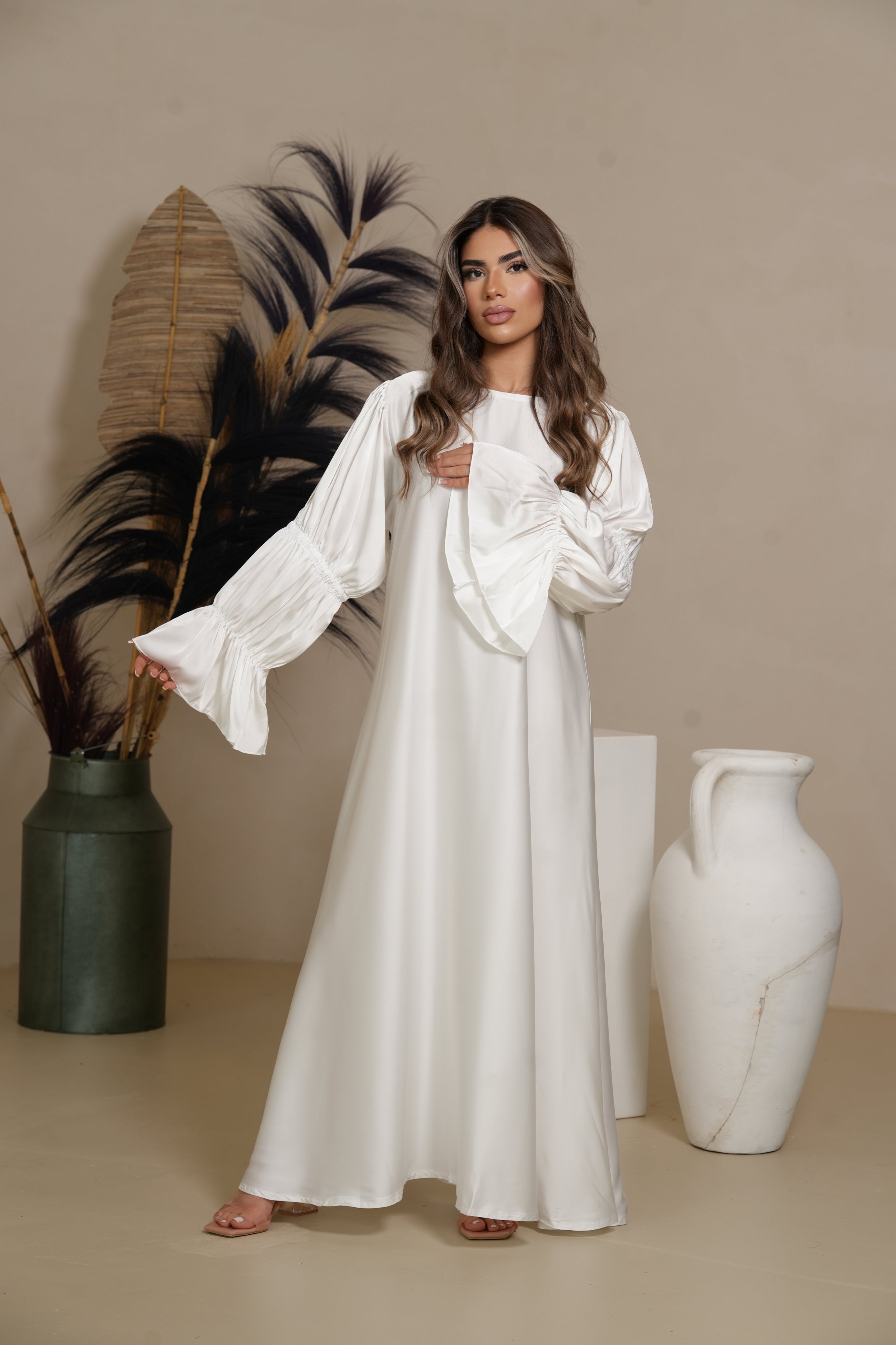 DXB Satin Abaya Rings - white