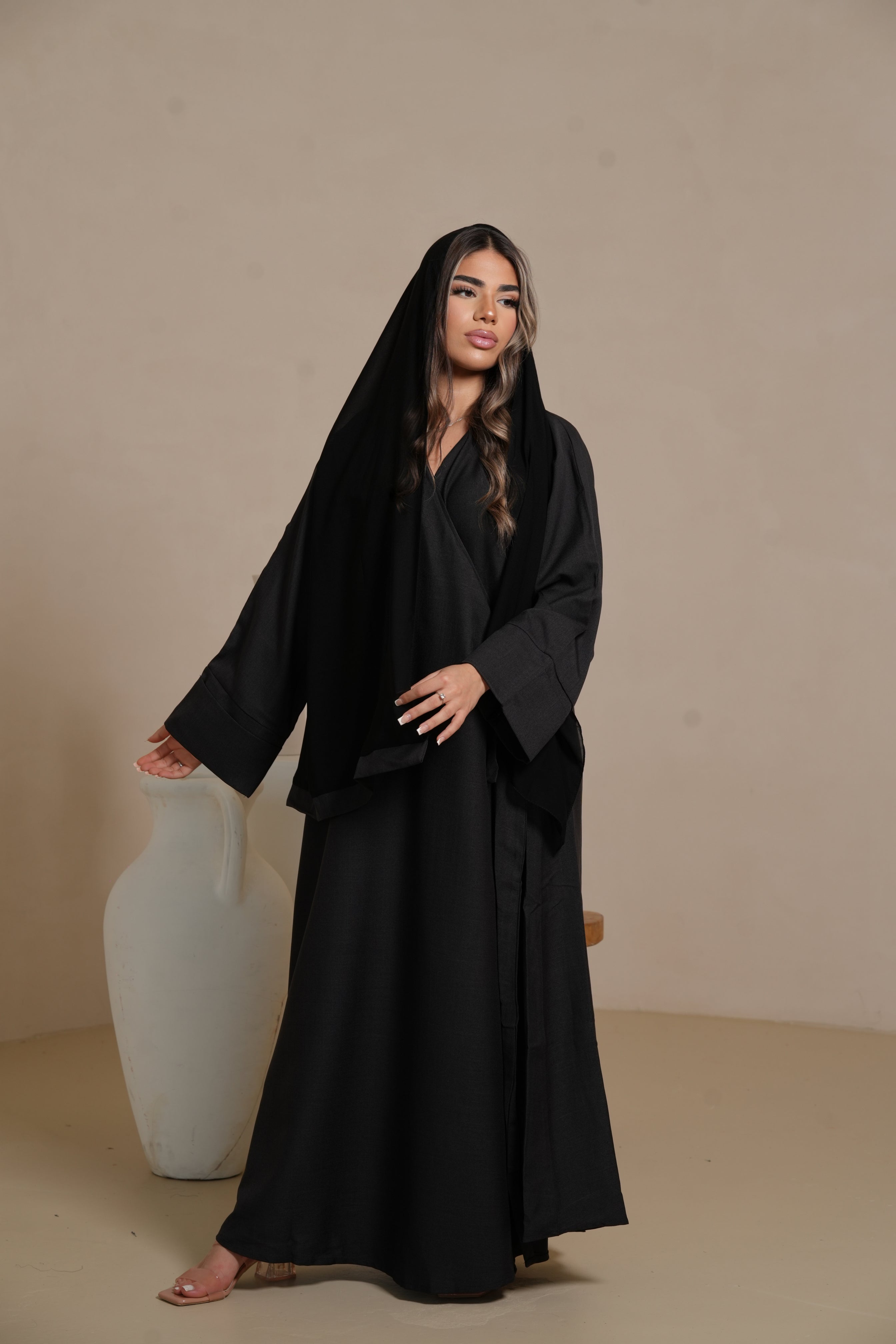 DXB Linen Abaya Cord - black