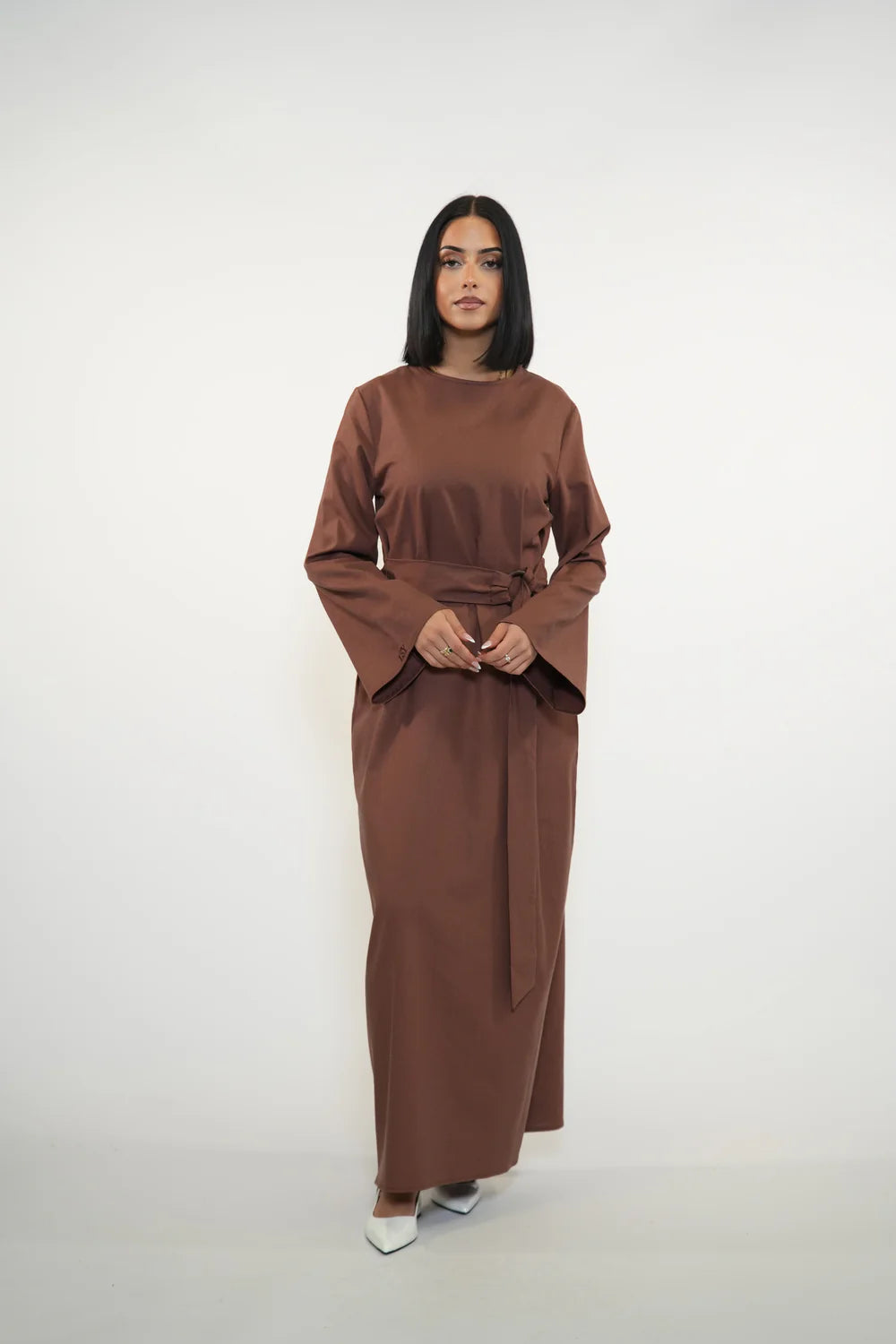 AMALFI LINEN DRESS - BROWN