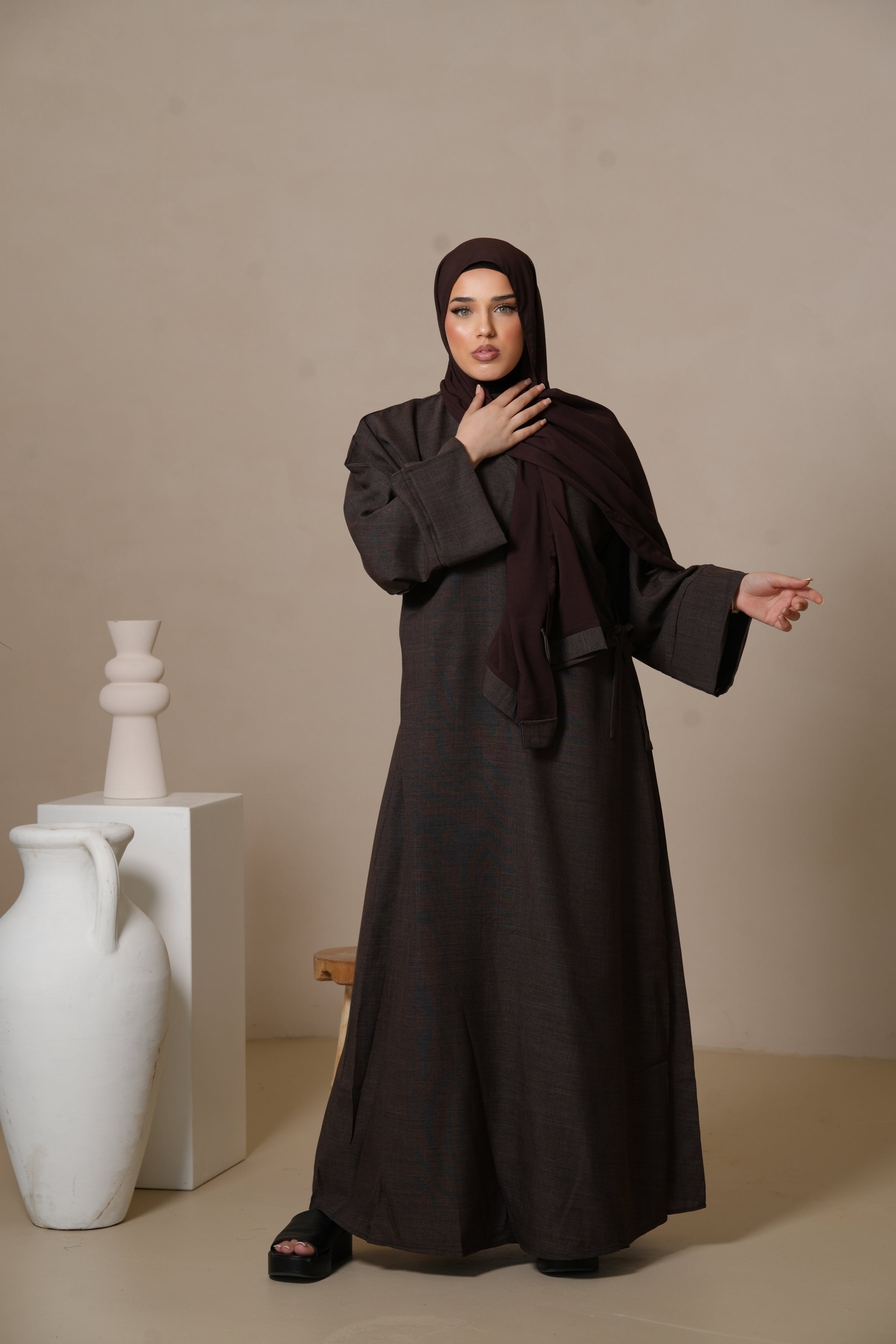 DXB Linen Abaya Cord - Brown Sugar