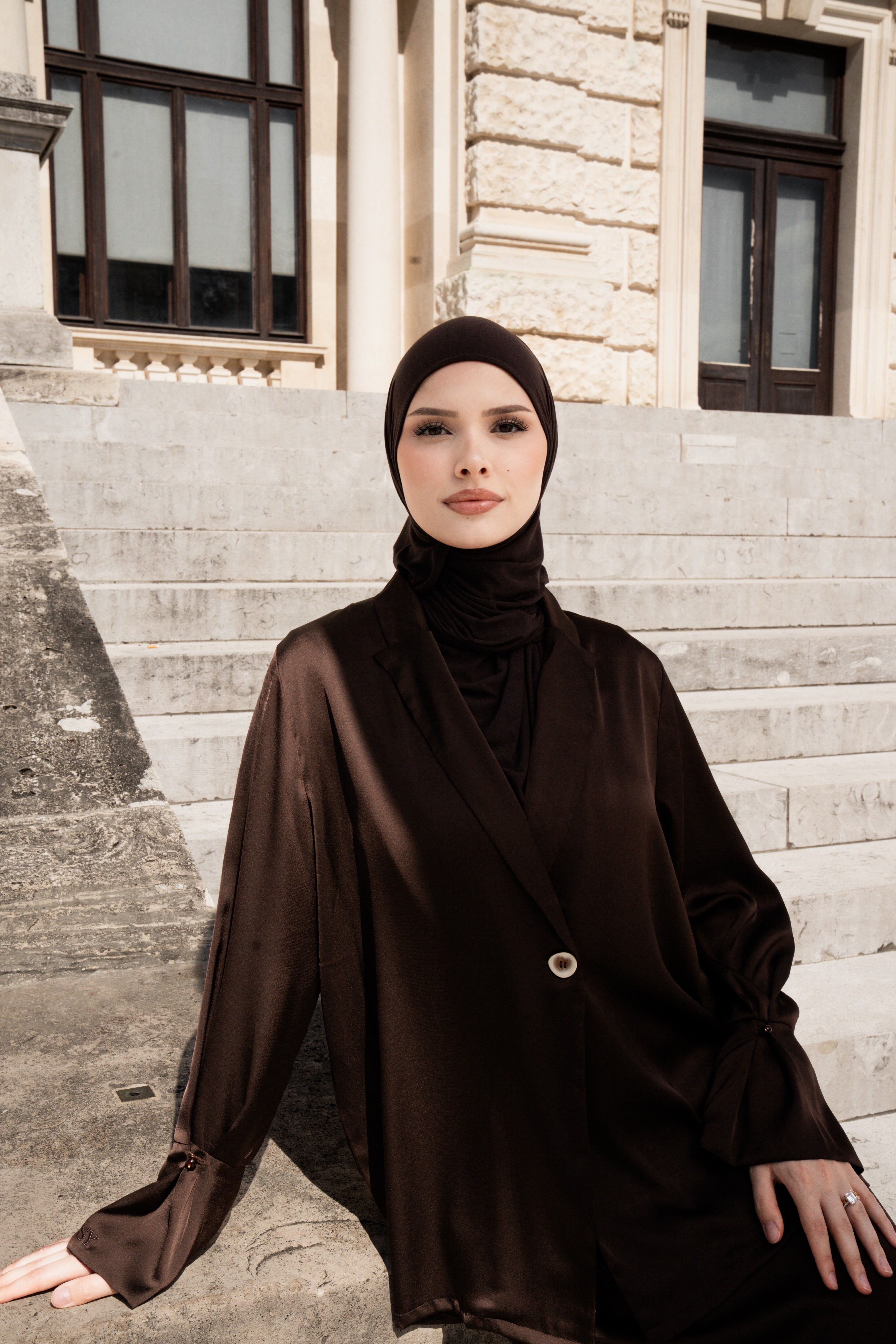 satin silk cardigan - espresso