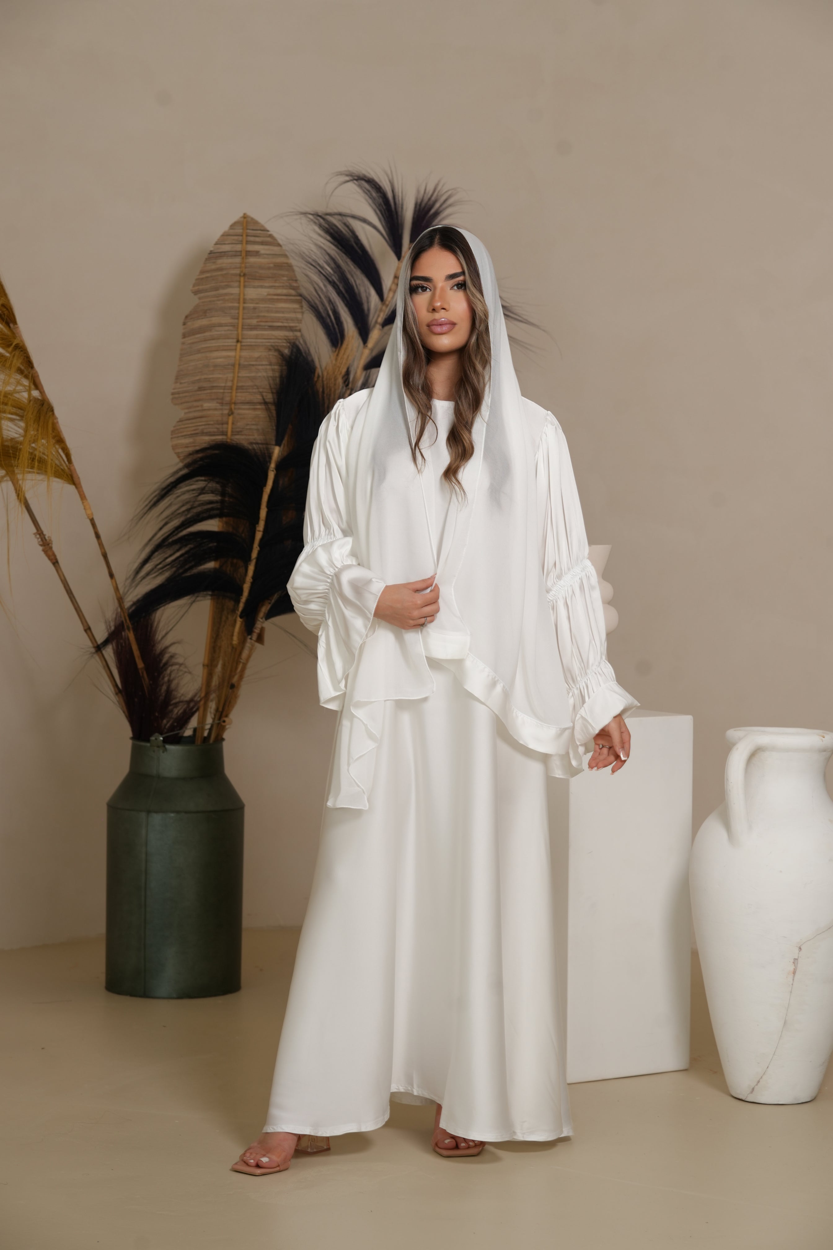 DXB Satin Abaya Rings - white