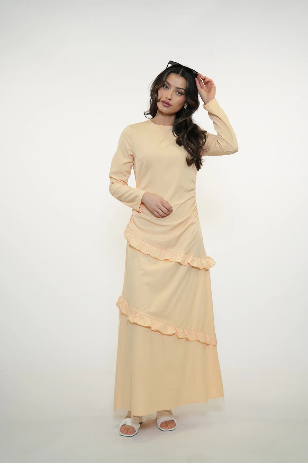 ROMANCE RUFFLE DRESS - APRICOT