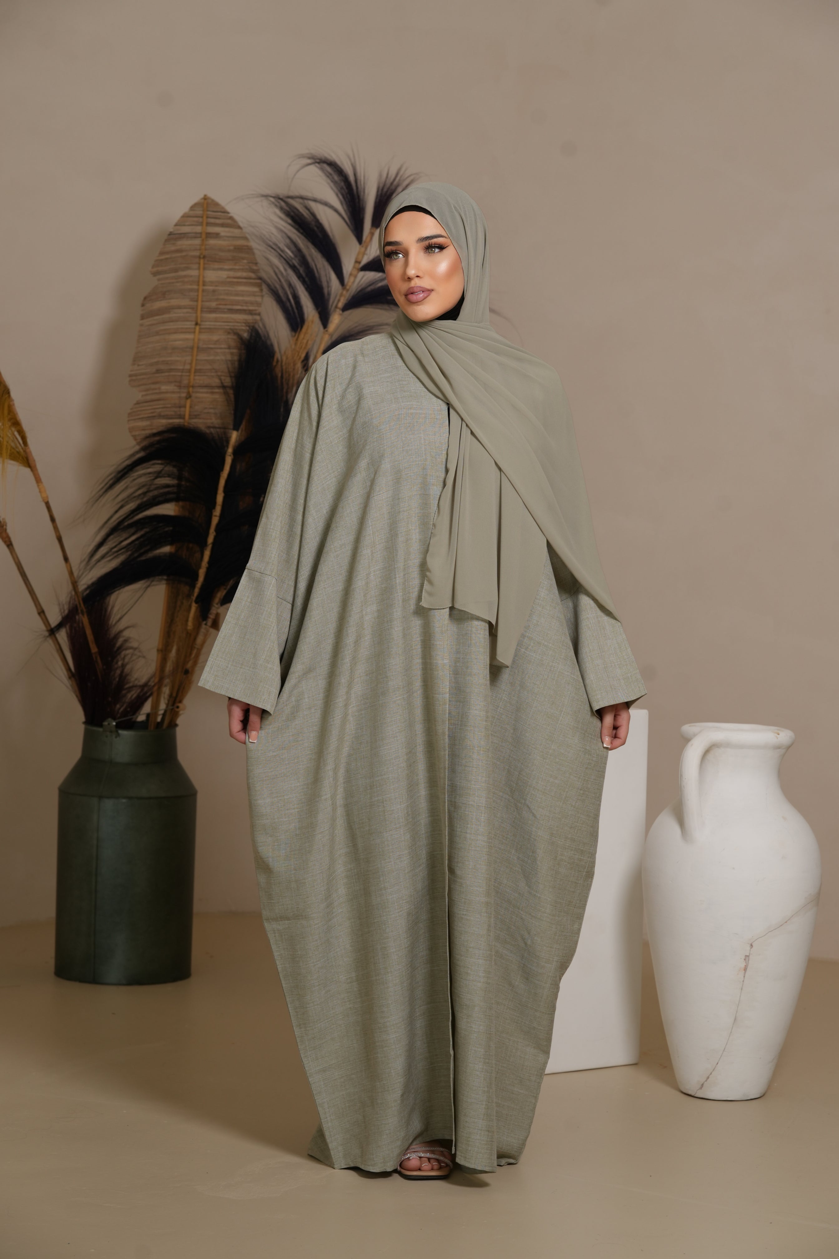 Oversized Linen Abaya - Pistachio