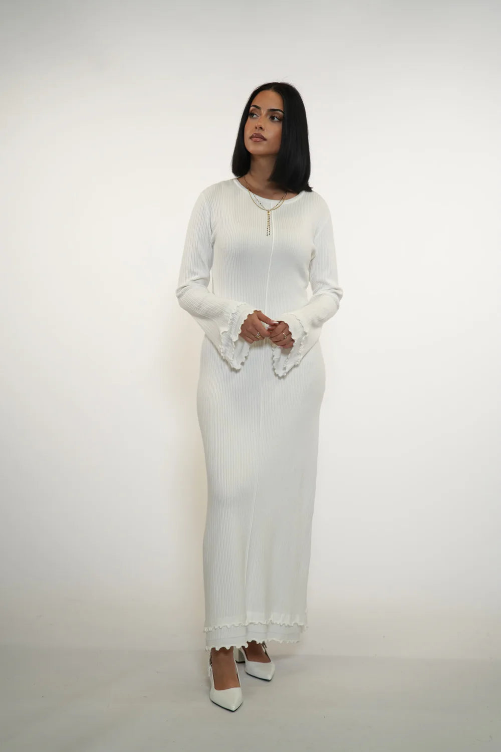 RUFFLED MAXI DRESS - WHITE