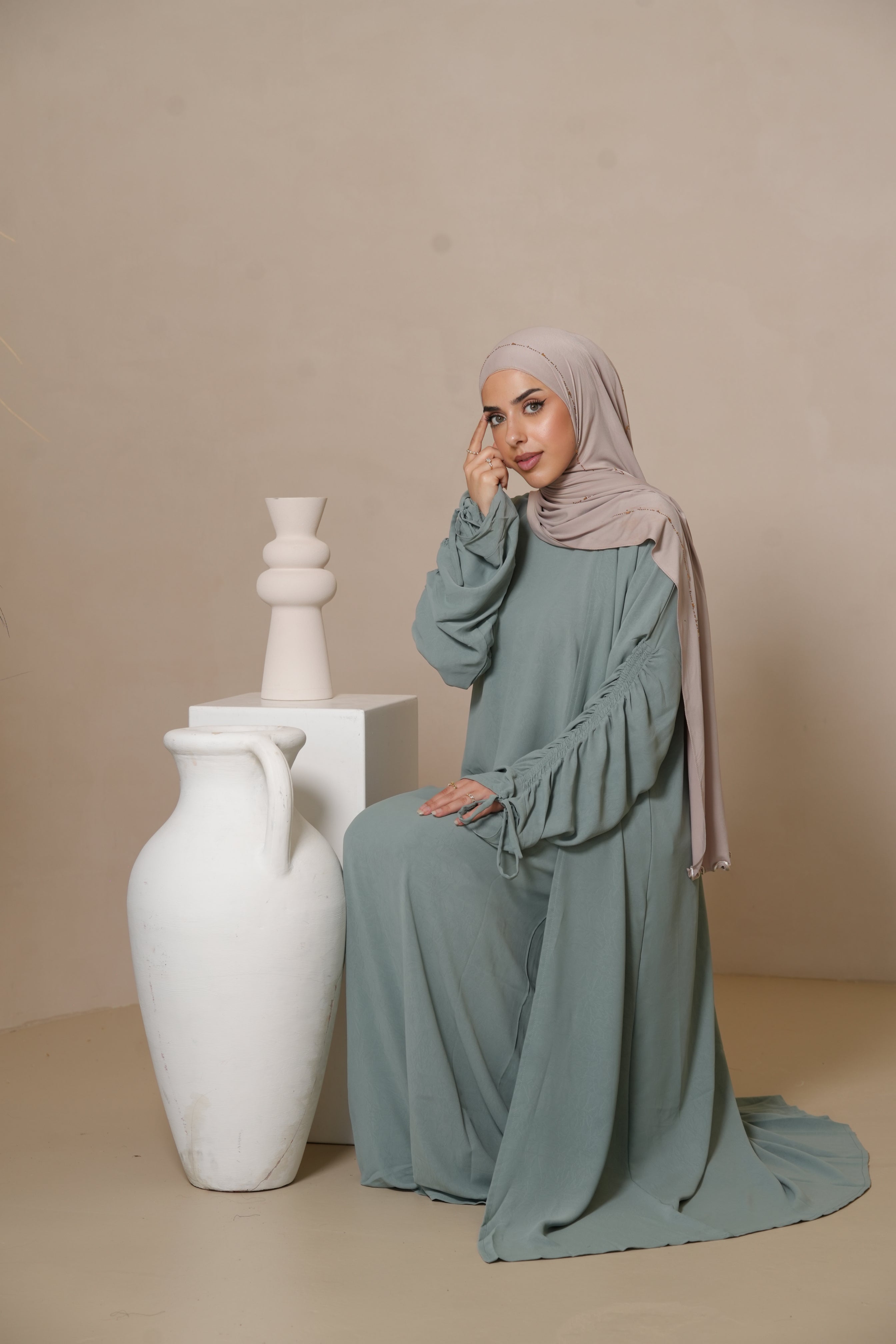 Cord Arm Abaya - Mint