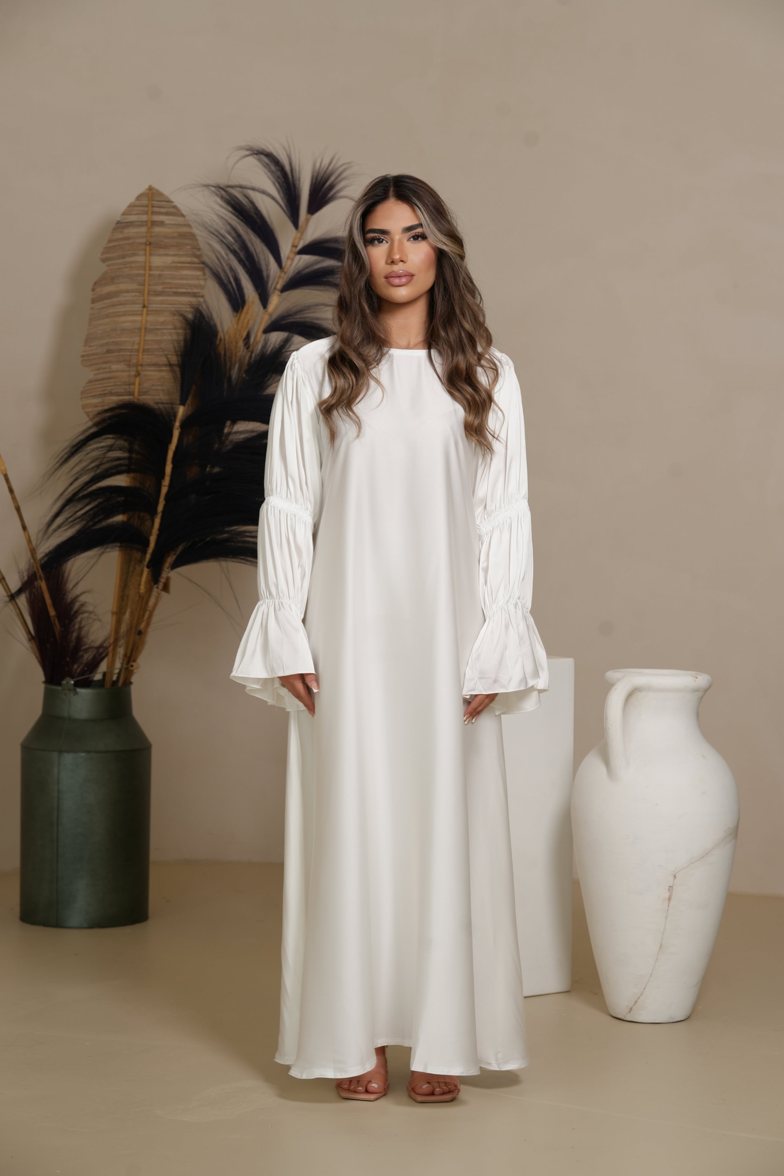 DXB Satin Abaya Rings - white