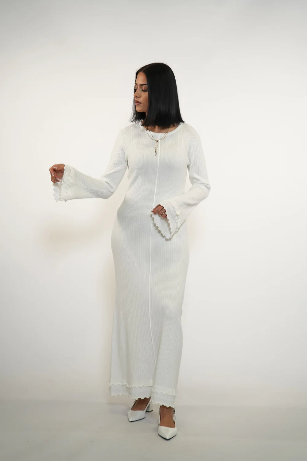 RUFFLED MAXI DRESS - WHITE