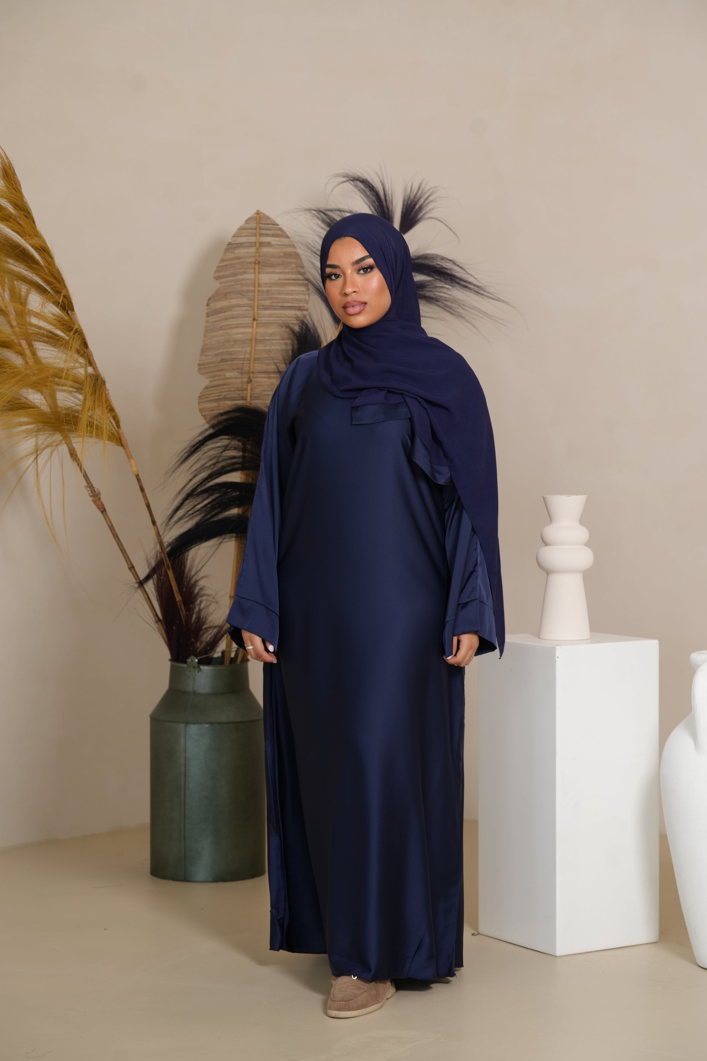 DXB Satin Abaya - Dark Blue