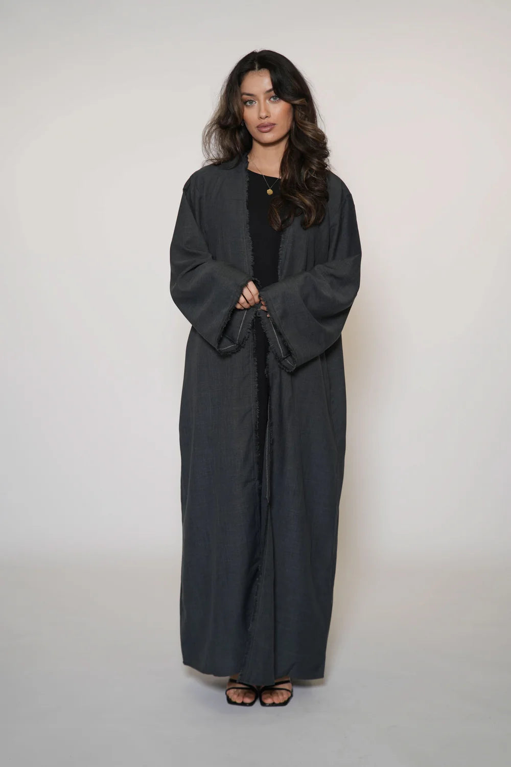 Fringles Linen Abaya - Dark Grey