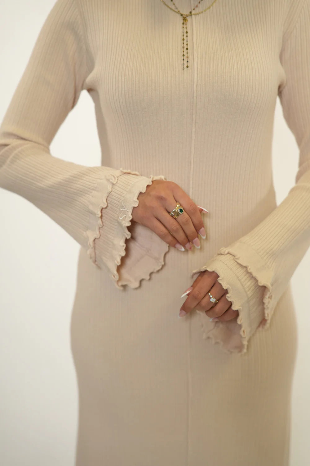 RUFFLED MAXI DRESS - BEIGE