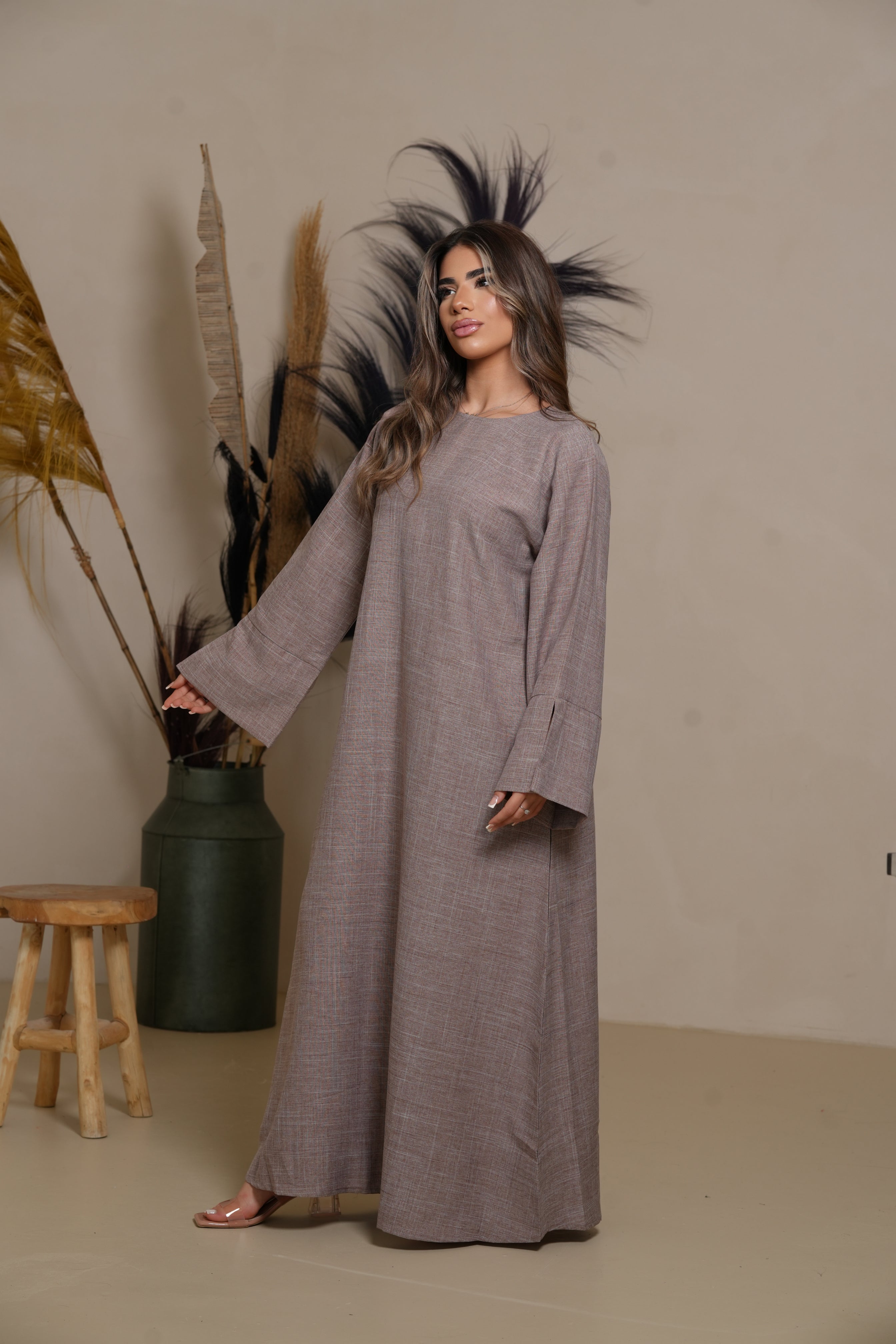 Base Linen Abaya - Dark Taupe