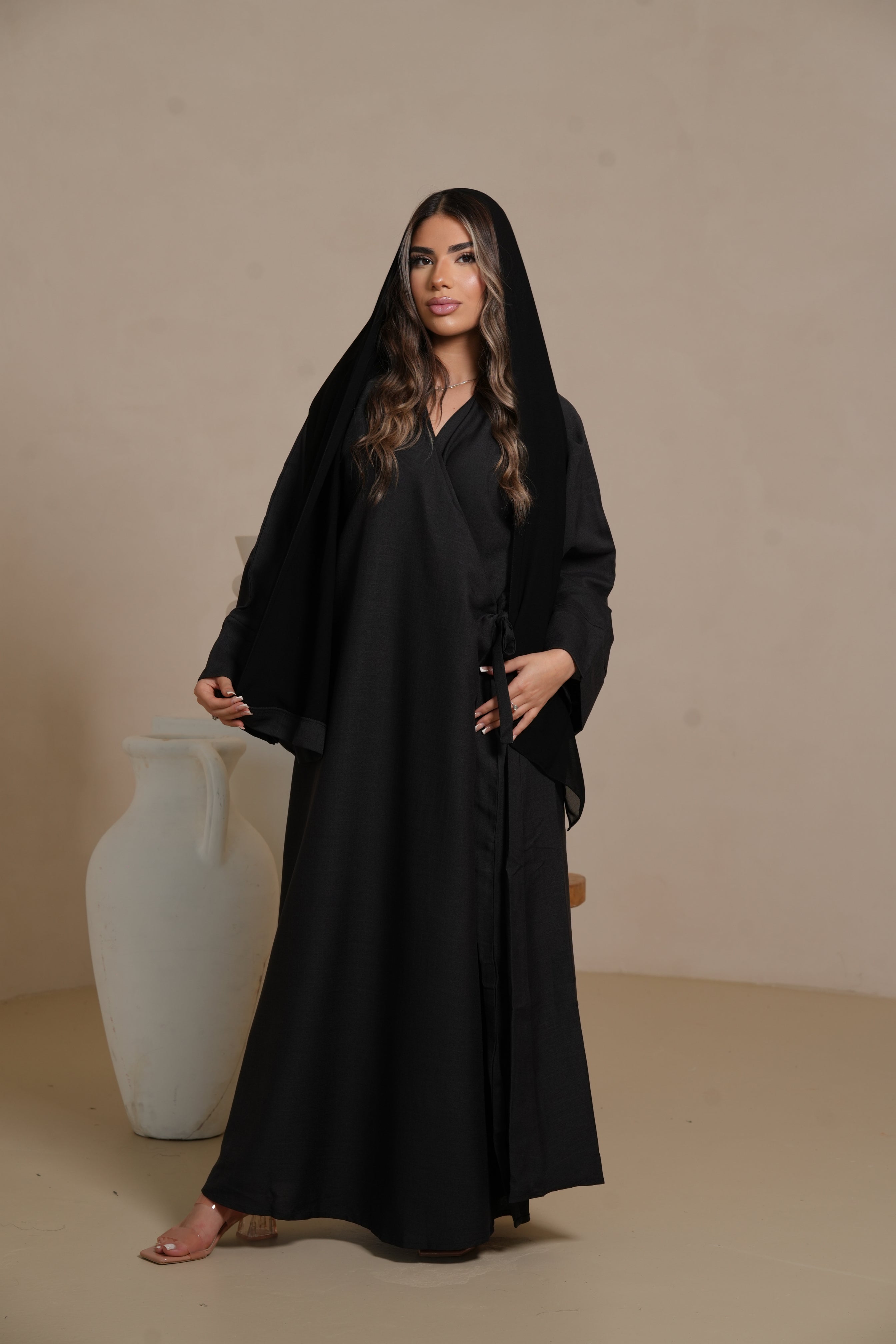 DXB Linen Abaya Cord - black