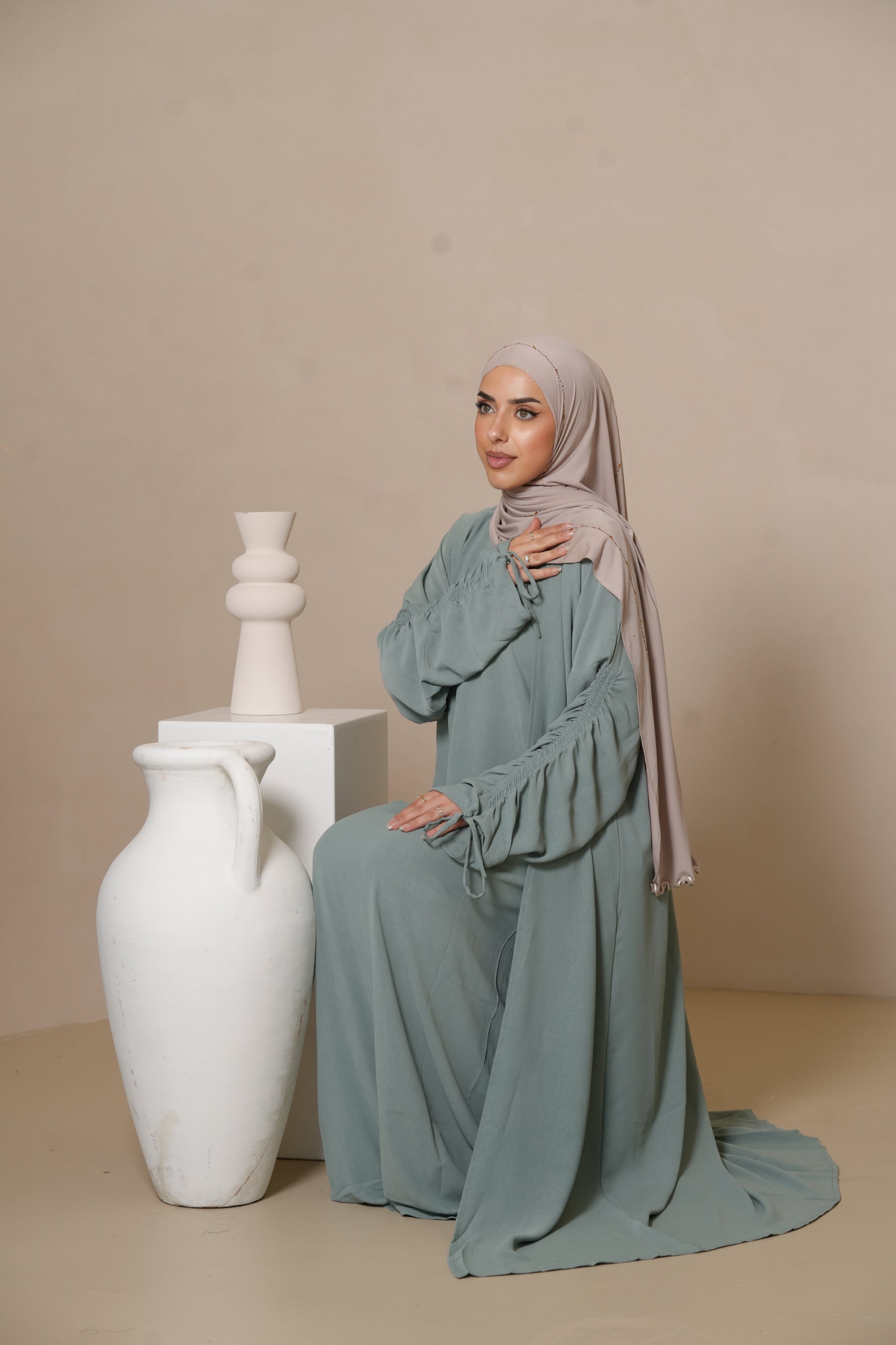 Cord Arm Abaya - Mint