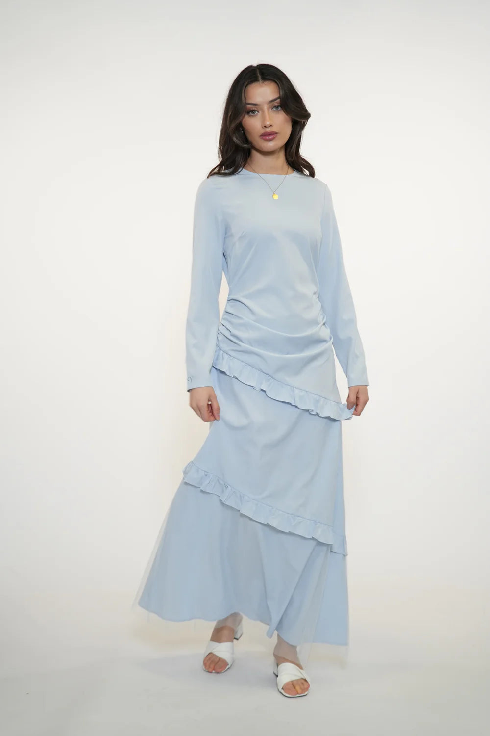 ROMANCE RUFFLE DRESS - CAPRI SKY