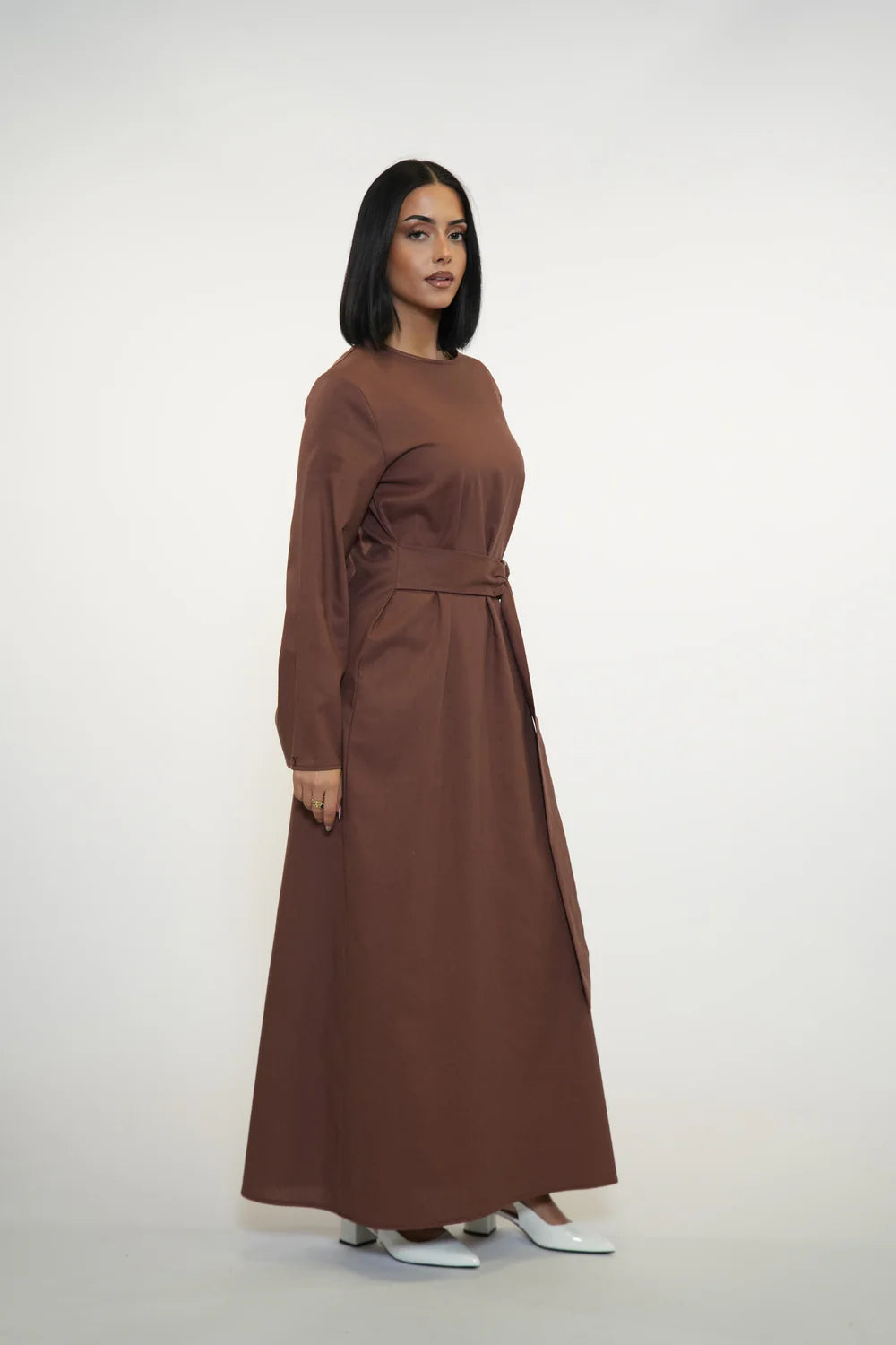 AMALFI LINEN DRESS - BROWN